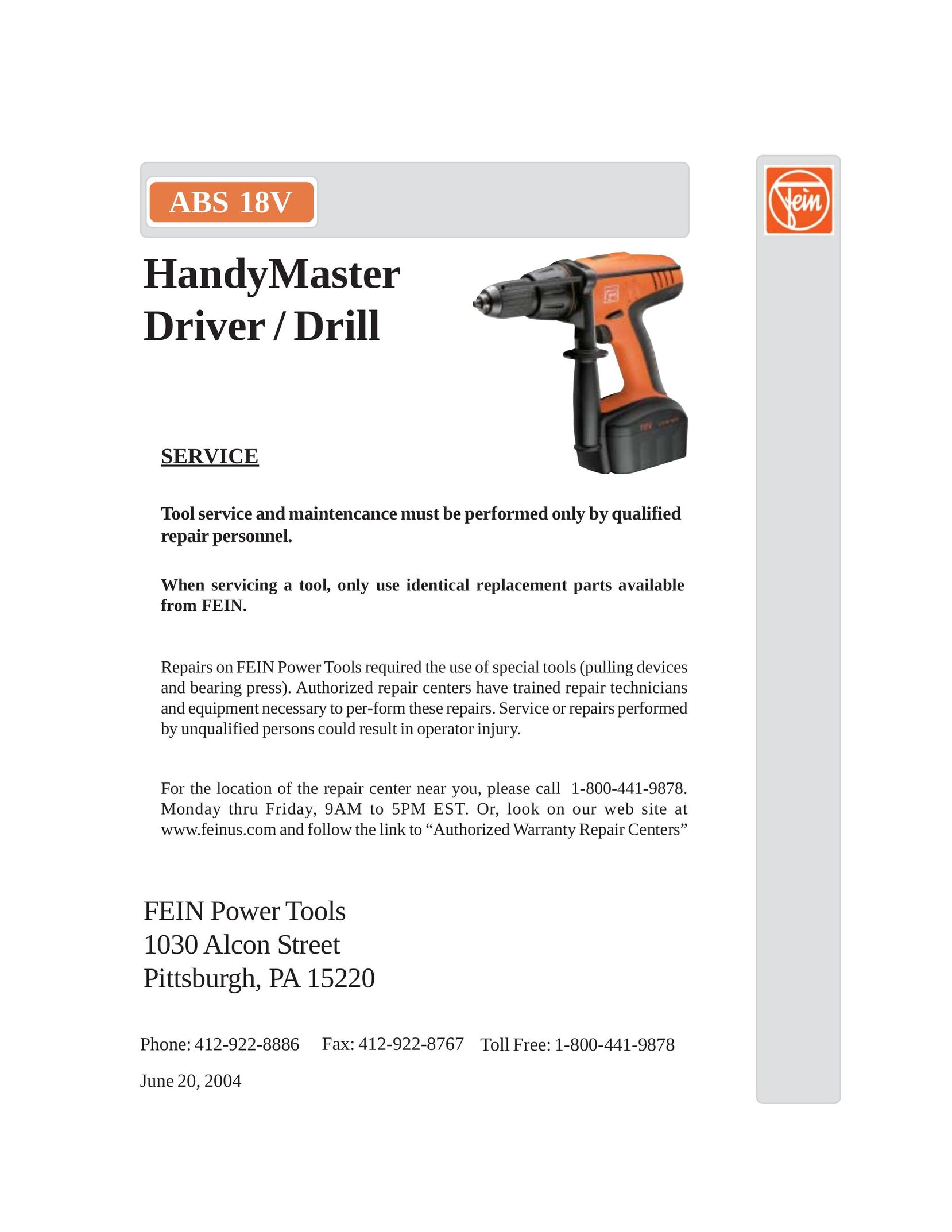 FEIN Power Tools ABS 18V Drill User Manual