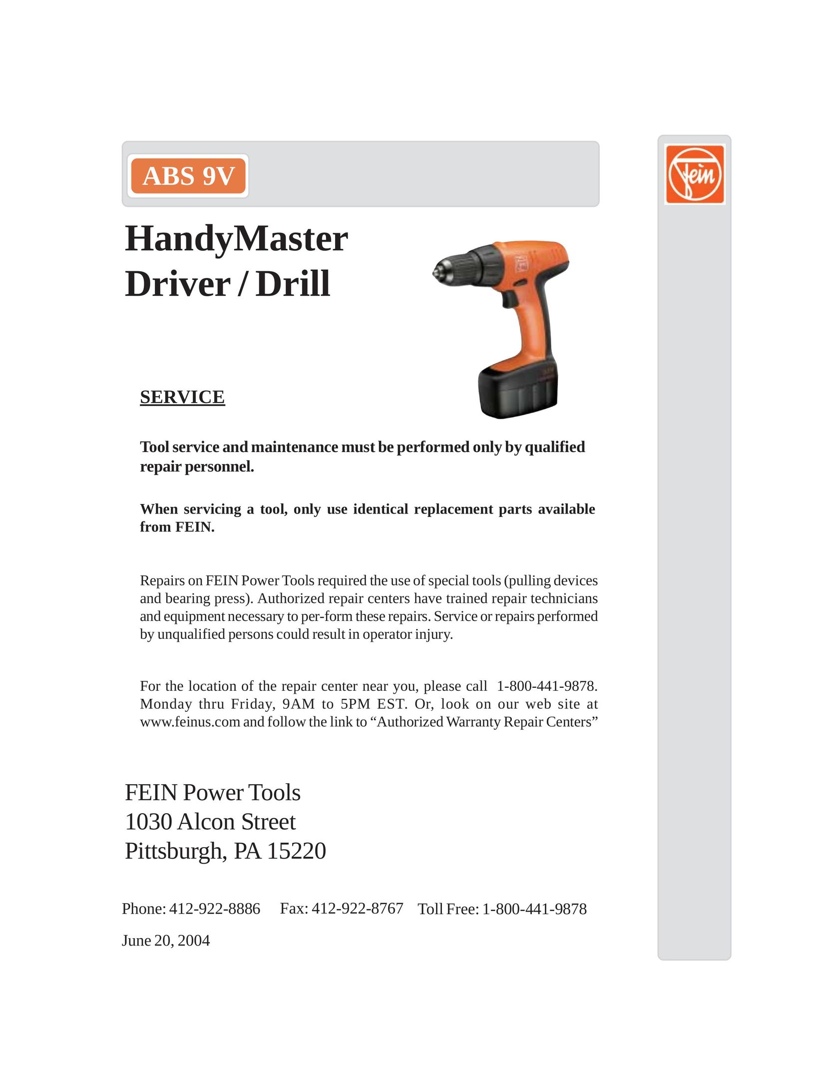 FEIN Power Tools ABS 9V Drill User Manual