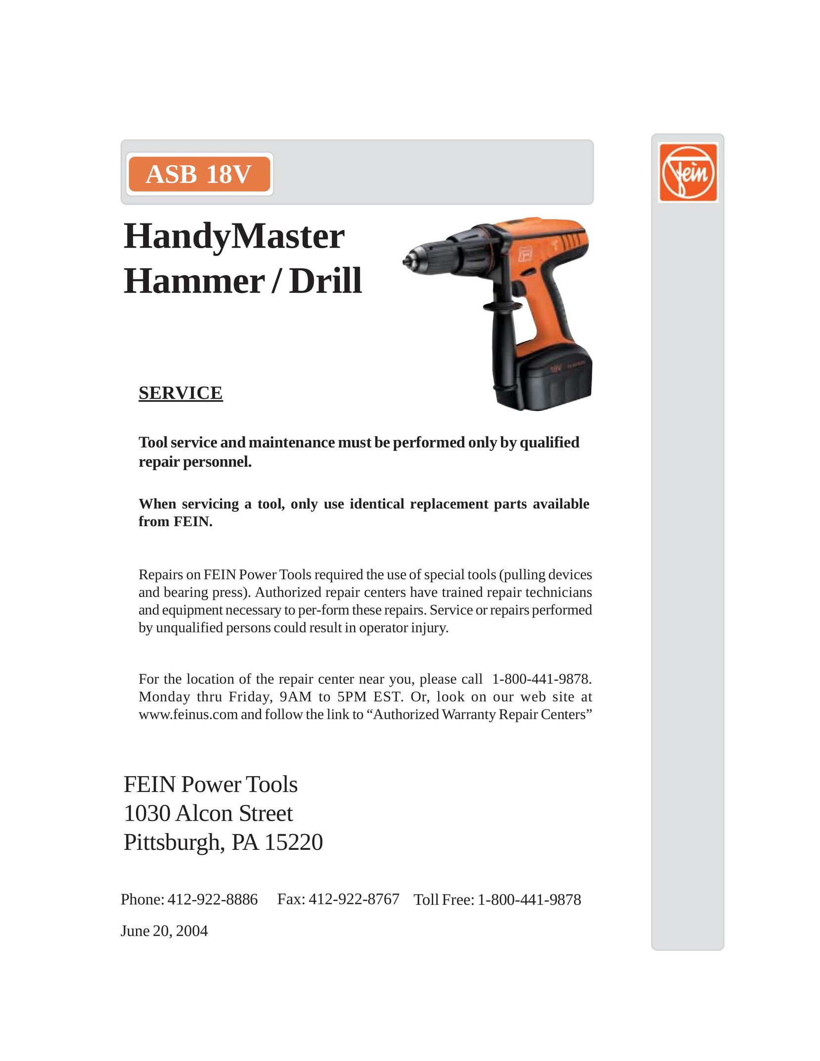 FEIN Power Tools ASB 18V Drill User Manual