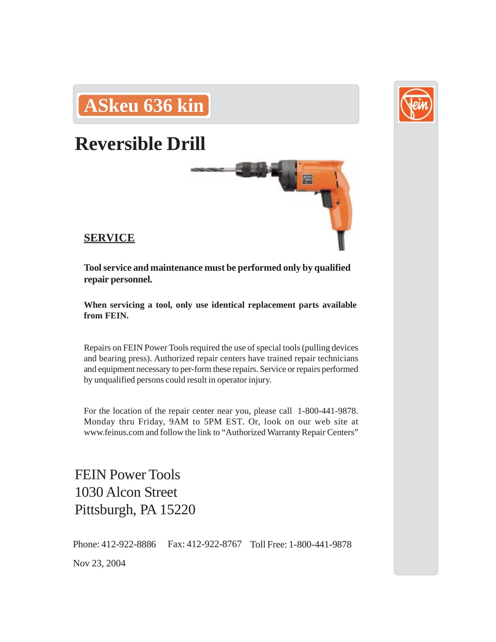FEIN Power Tools ASKEU 636 Kin Drill User Manual