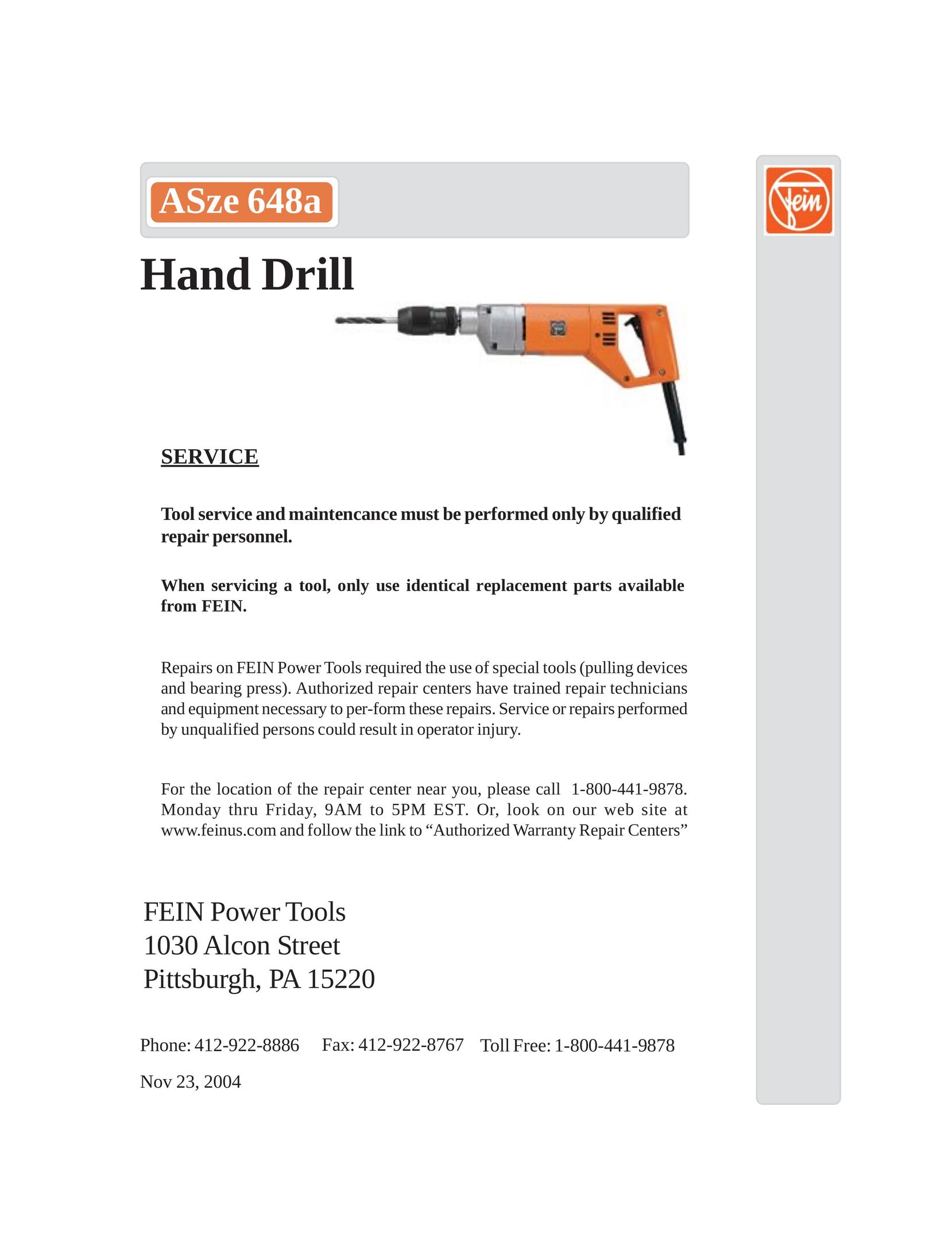 FEIN Power Tools ASze 648a Drill User Manual