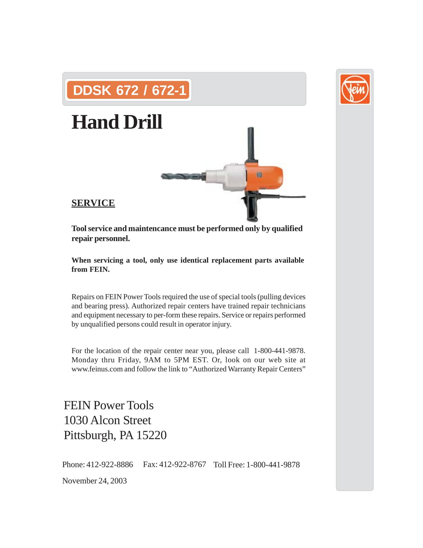 FEIN Power Tools DDSK 672 Drill User Manual