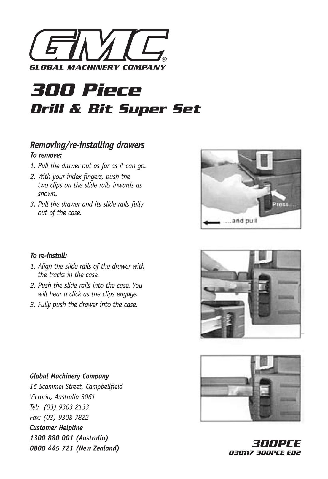 Global Machinery Company 300 Piece Drill User Manual