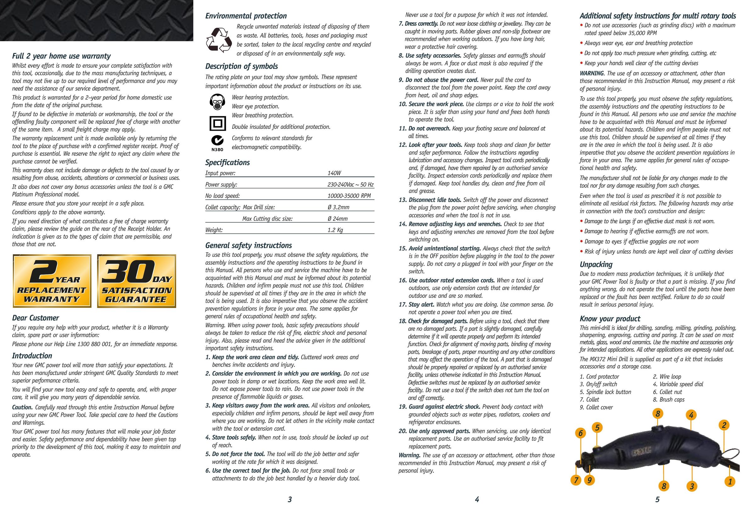 Global Machinery Company MX372 Drill User Manual
