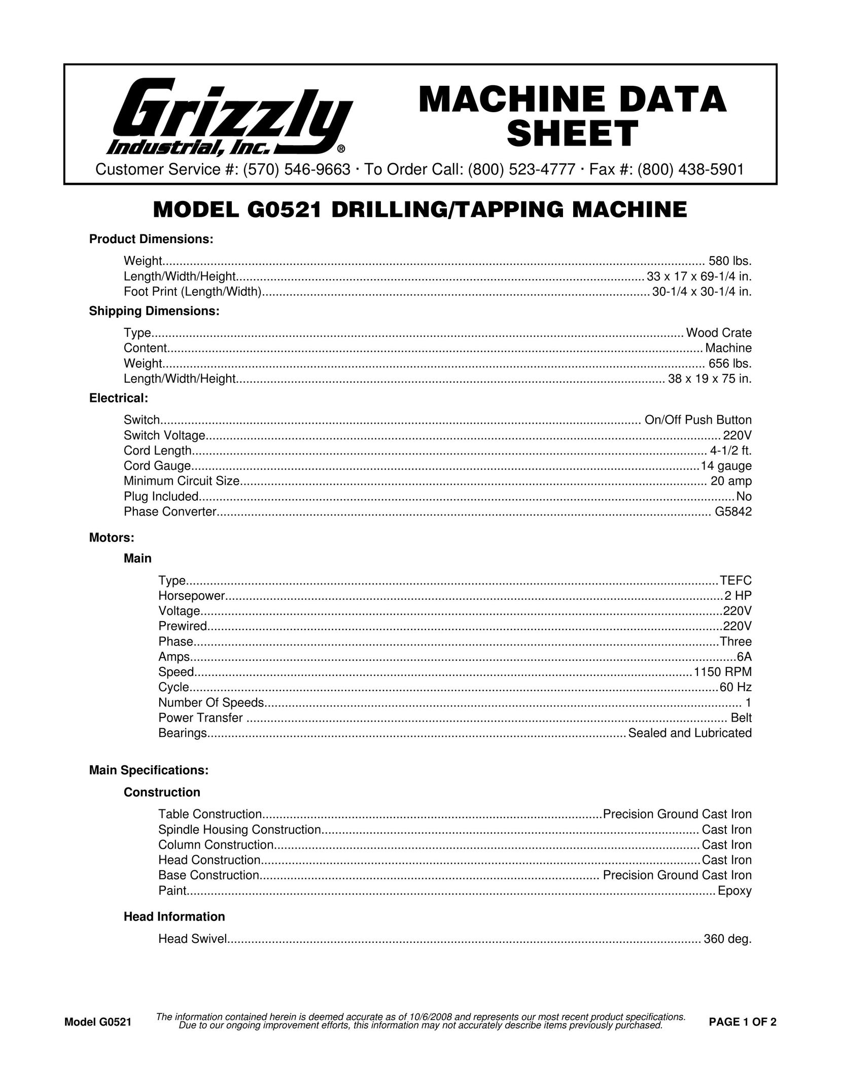 Grizzly CR550H Drill User Manual