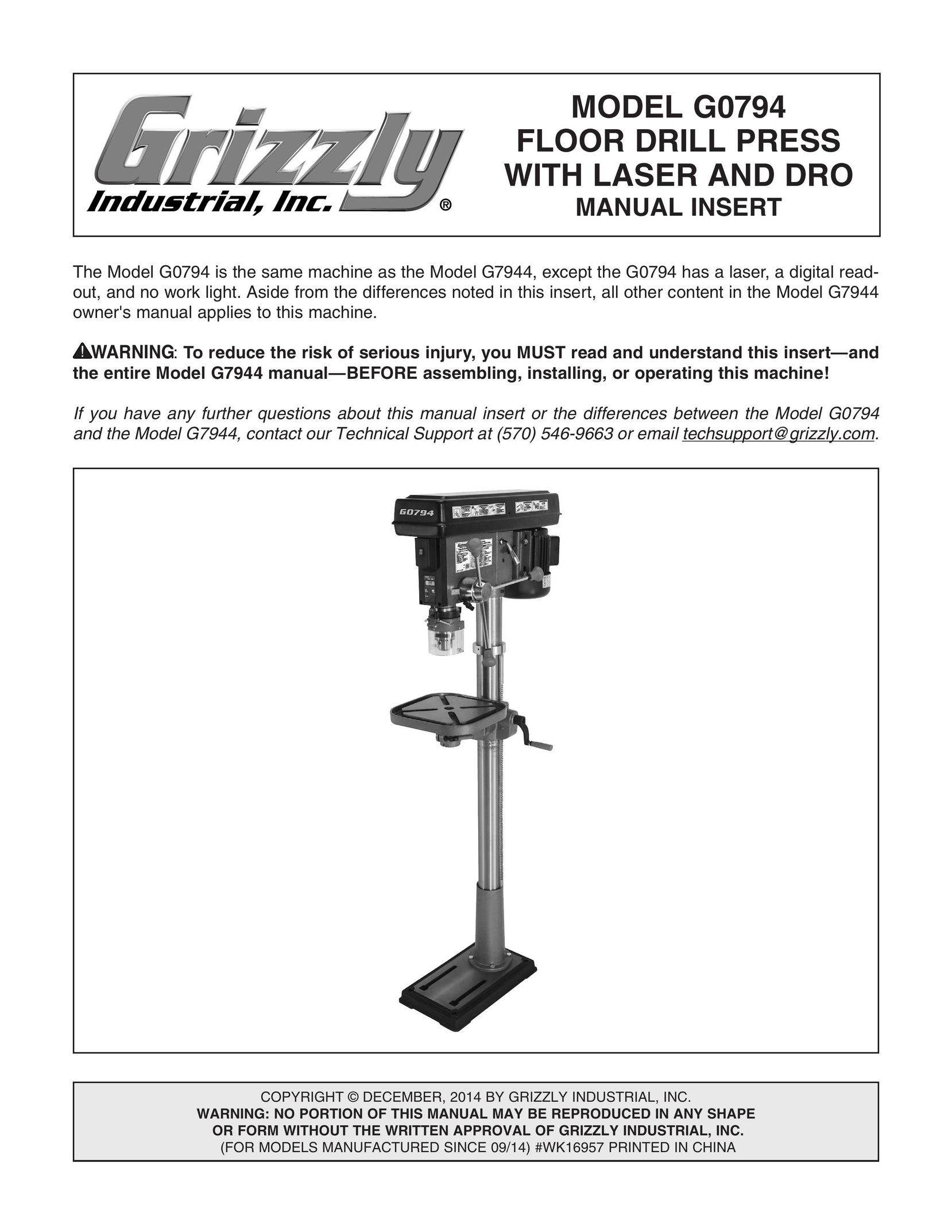 Grizzly G0794 Drill User Manual