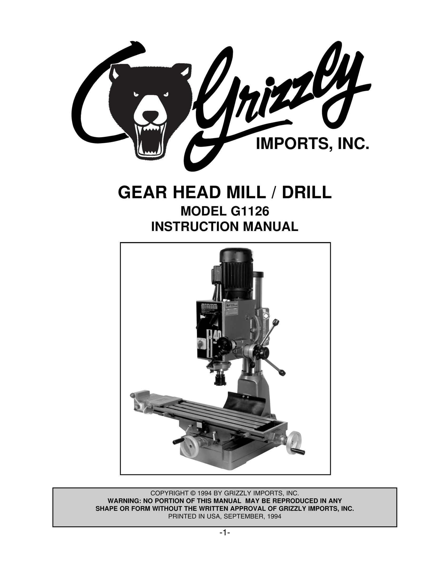 Grizzly G1126 Drill User Manual