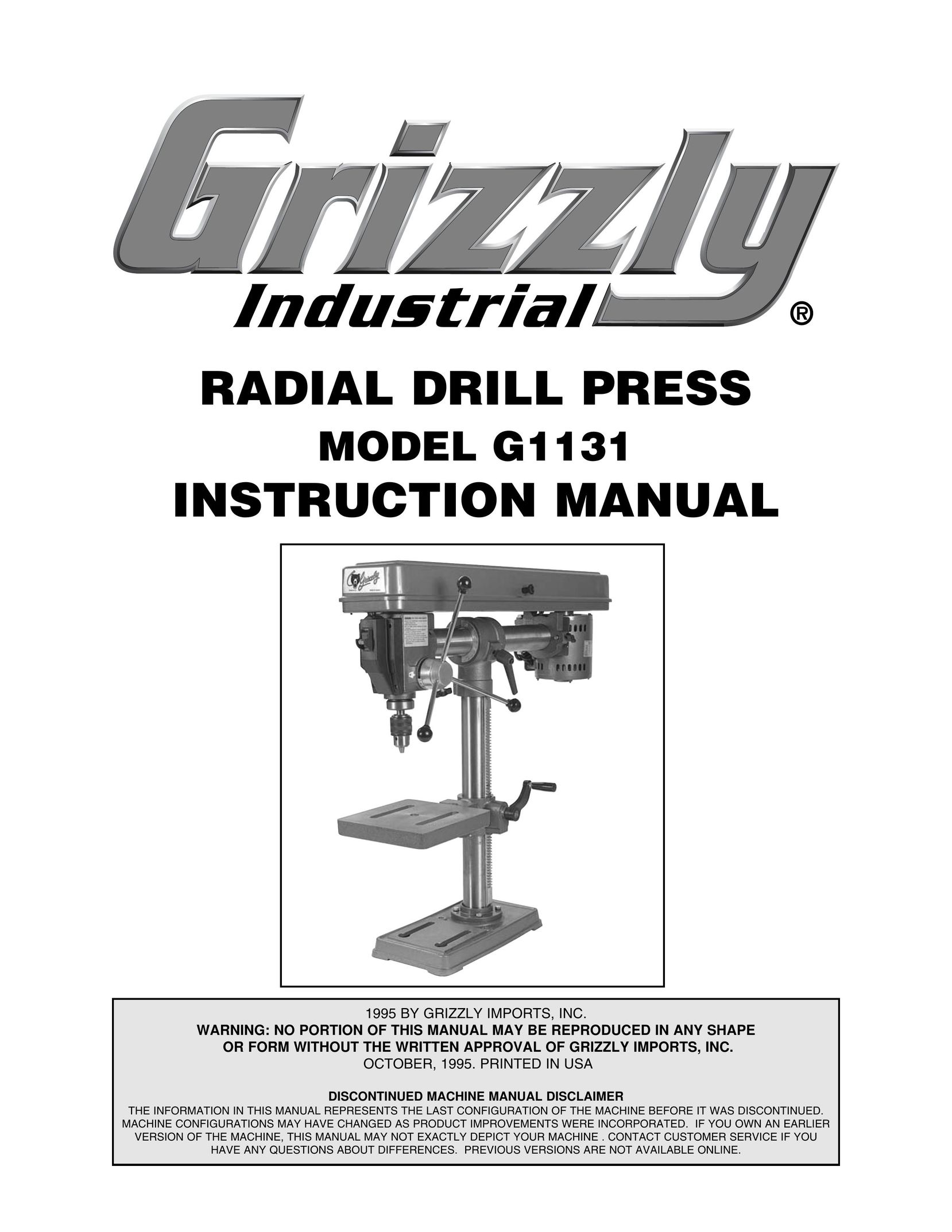 Grizzly G1131 Drill User Manual