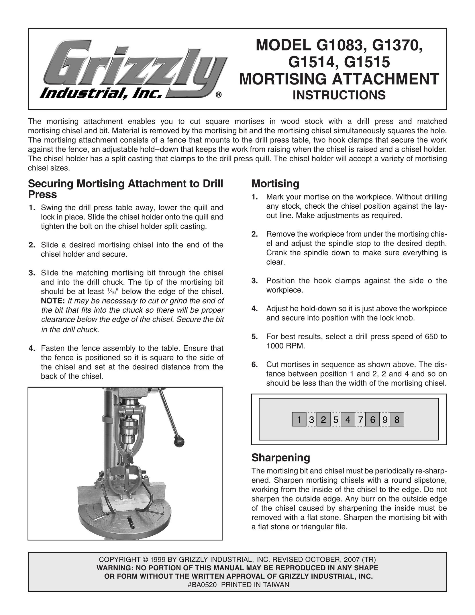 Grizzly G1515 Drill User Manual