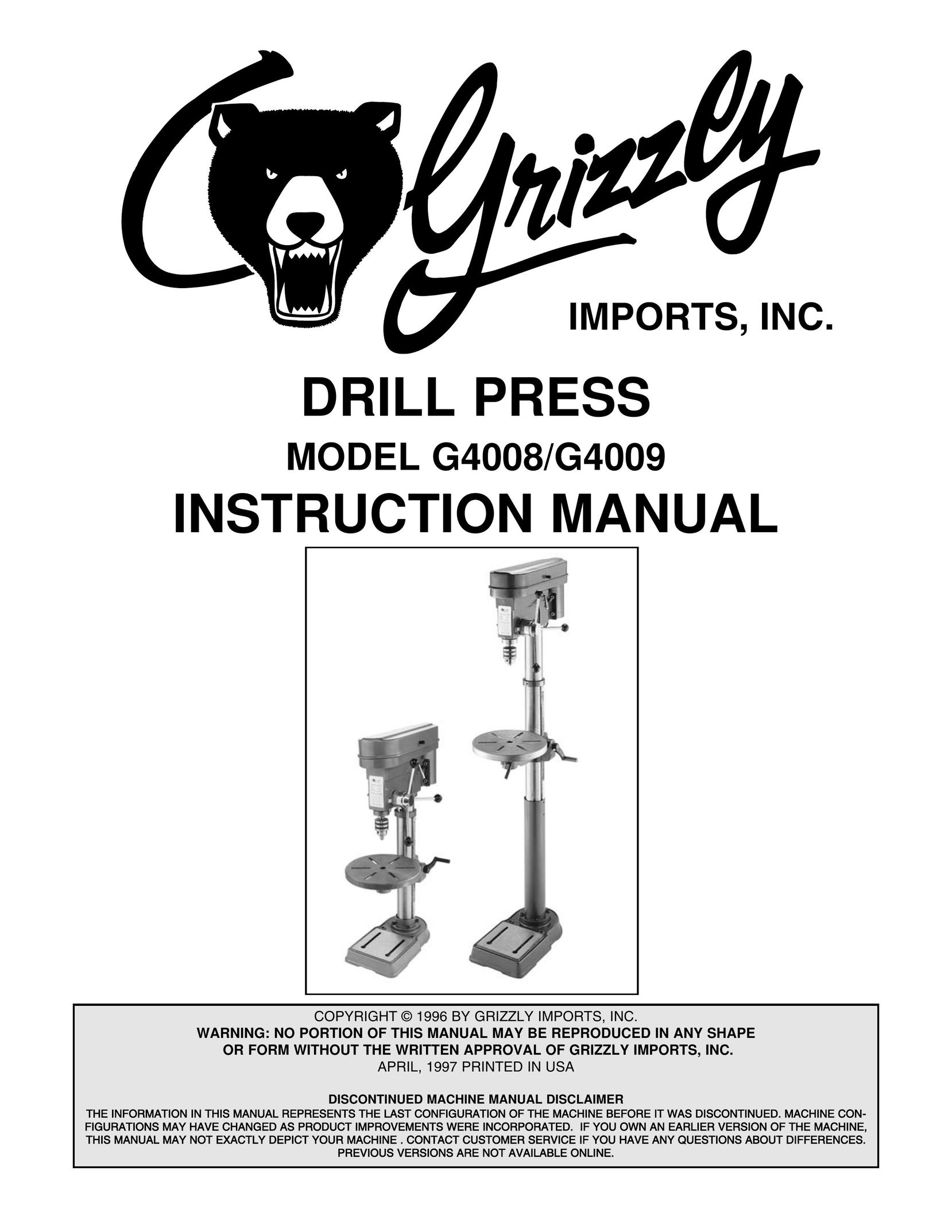 Grizzly G4008 Drill User Manual