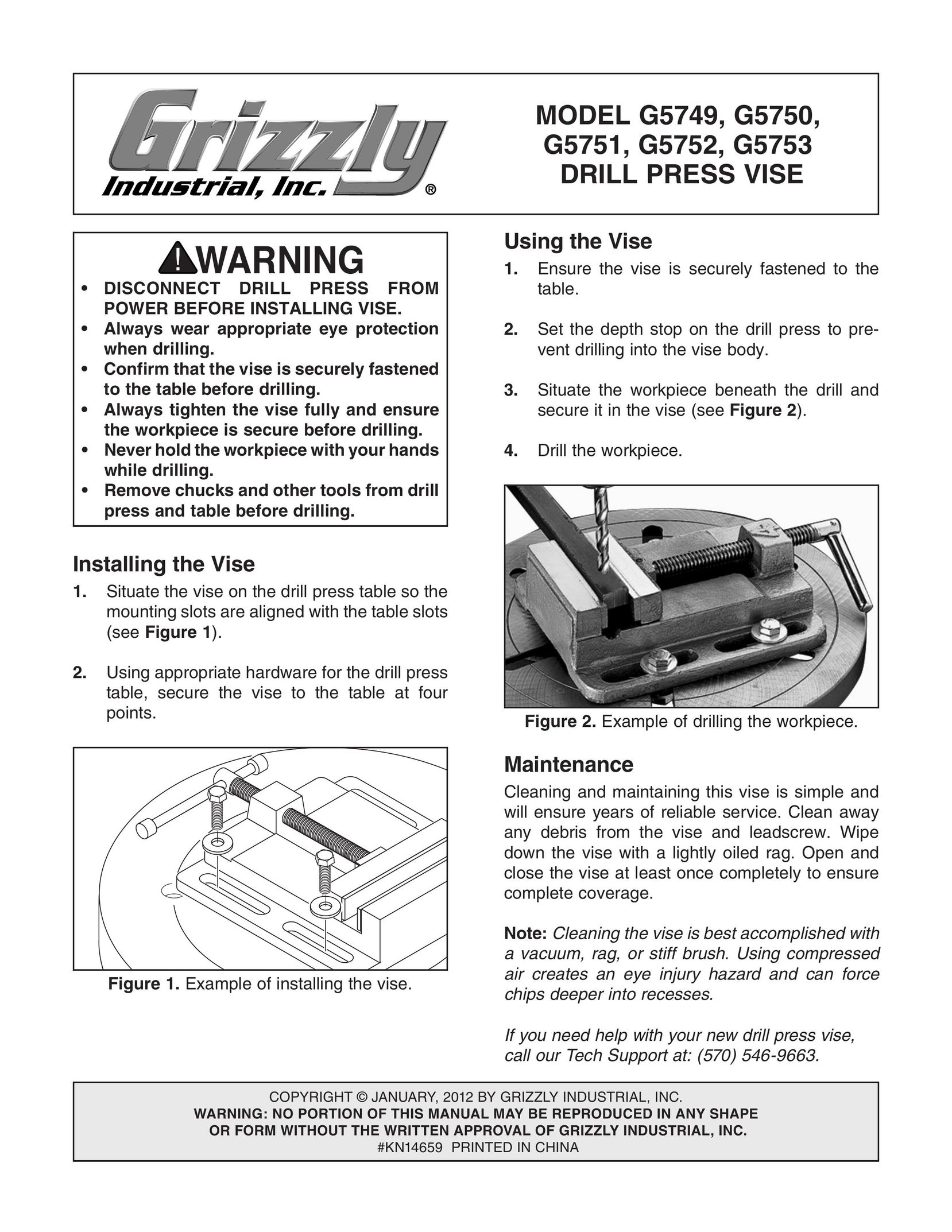 Grizzly G5749 Drill User Manual