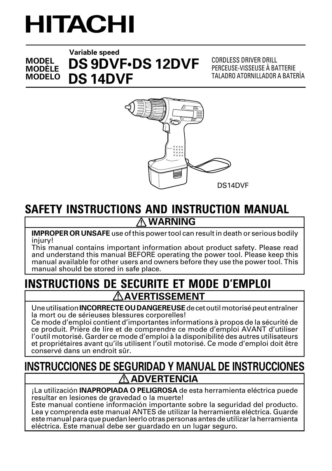 Hitachi DS 9DVFDS 12DVF Drill User Manual