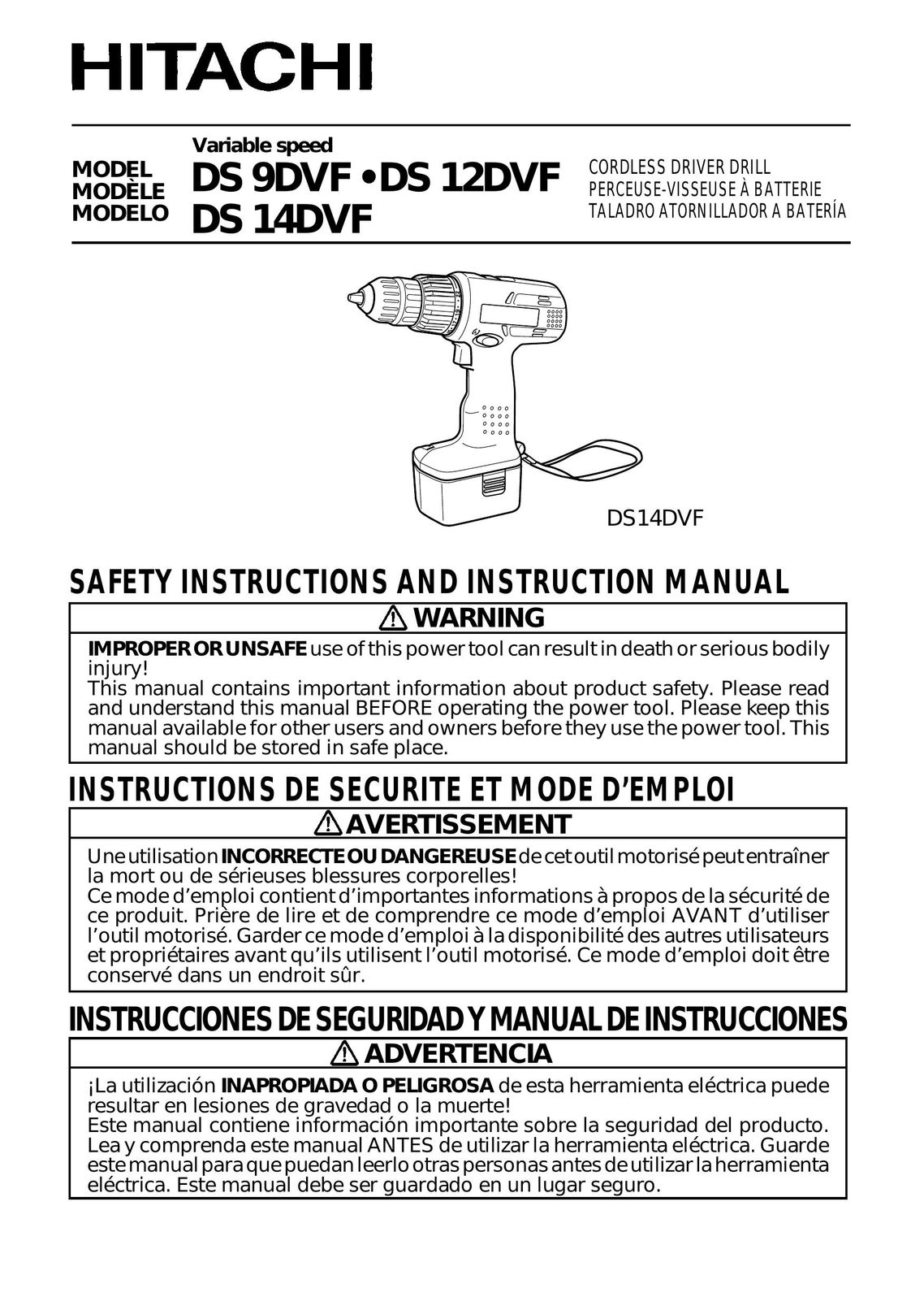 Hitachi Koki USA DS 12DVF Drill User Manual