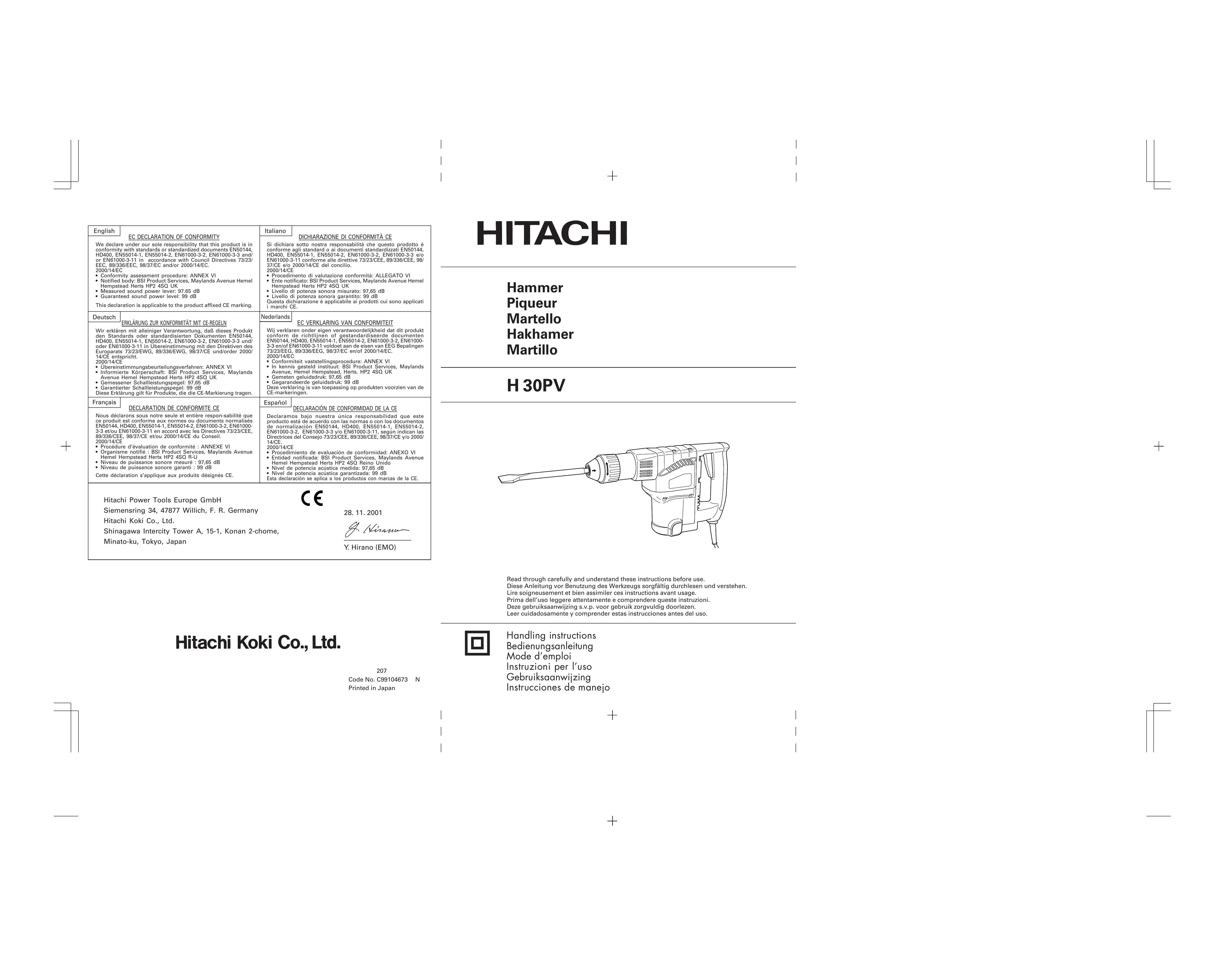 Hitachi Koki USA H 30PV Drill User Manual