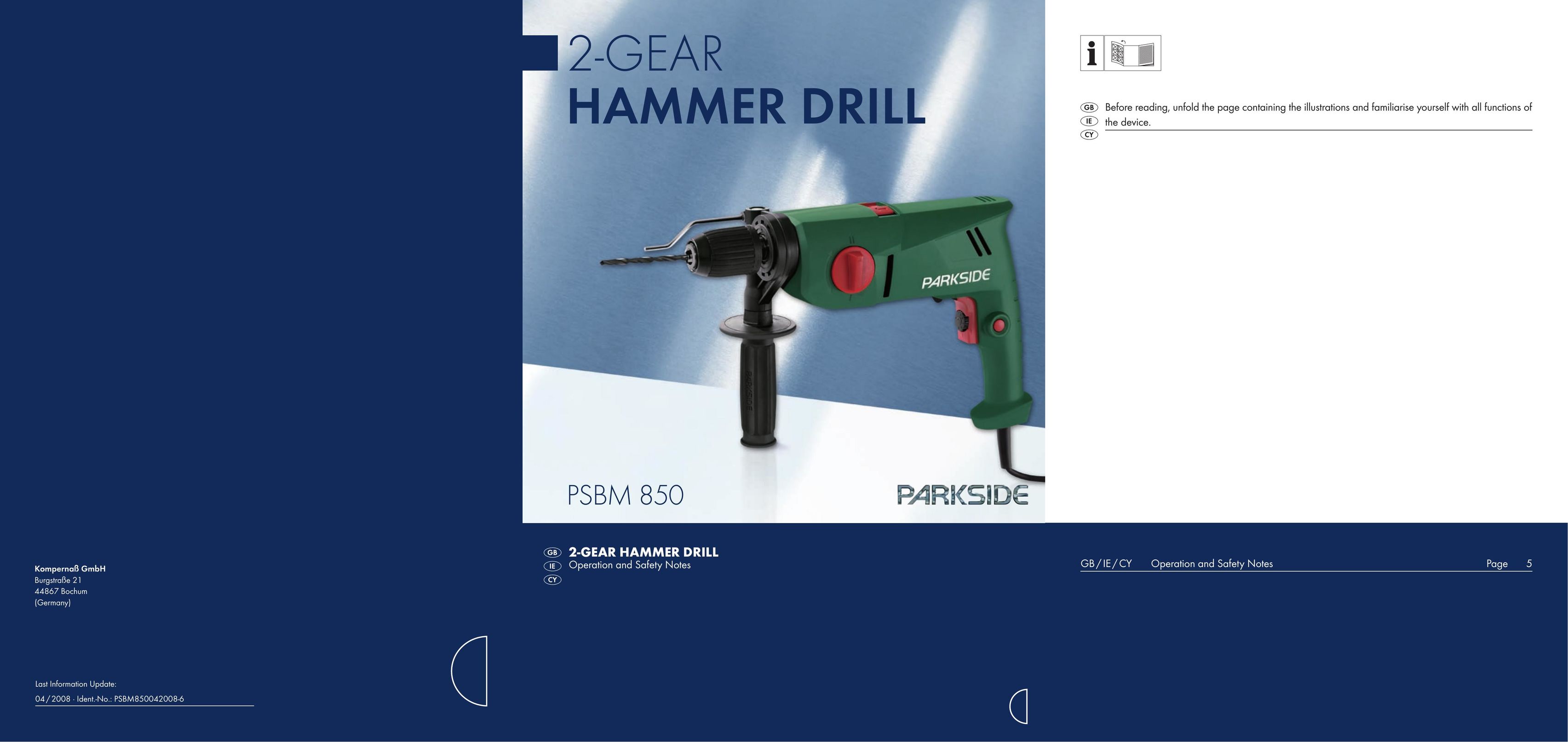 Kompernass PSBM 850 Drill User Manual