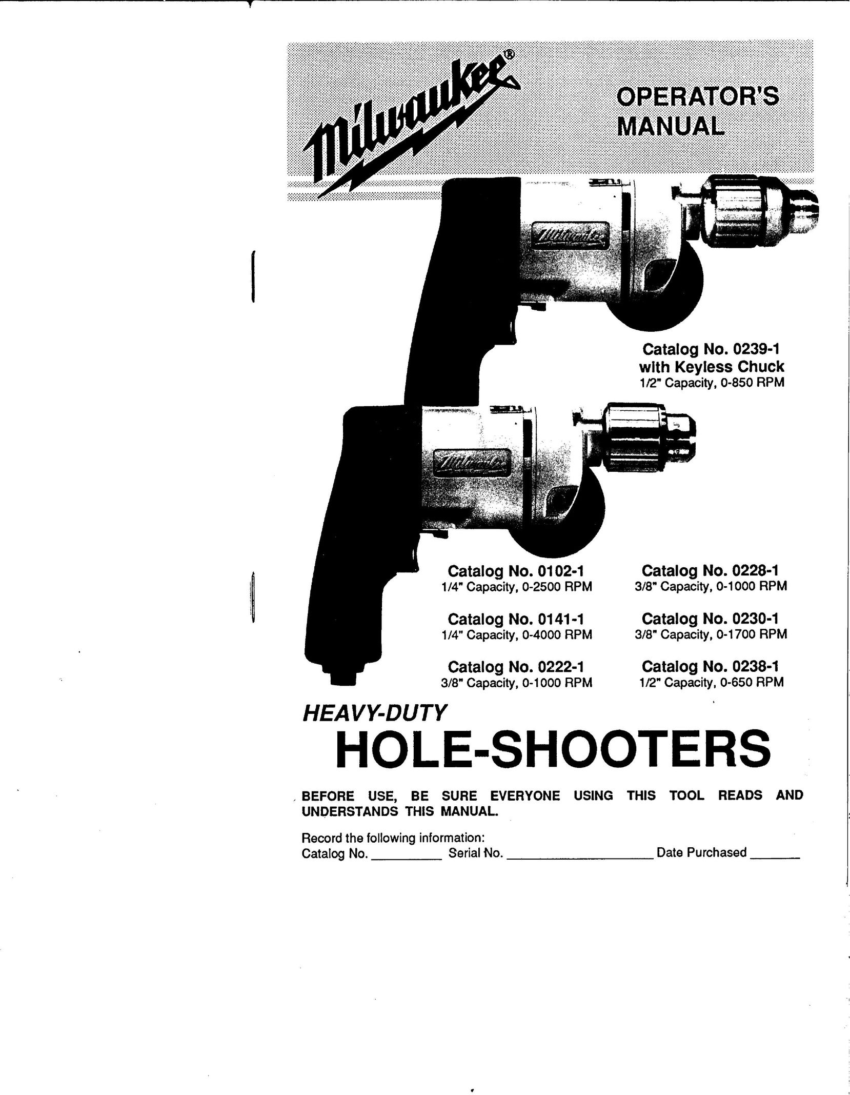 Milwaukee 0238-1 Drill User Manual