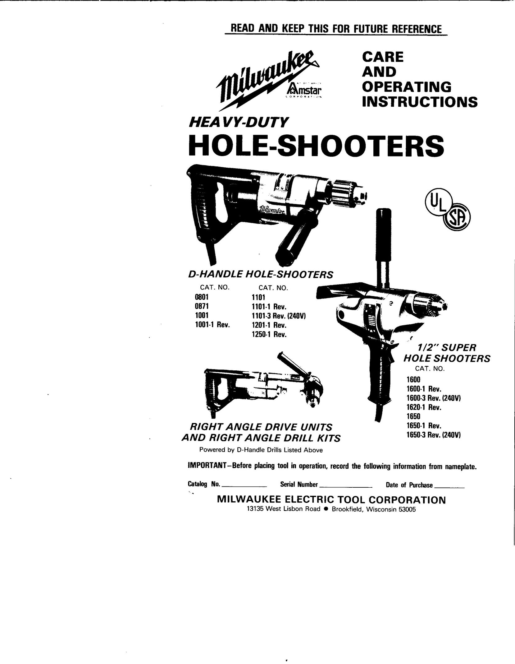 Milwaukee 1250-1 Drill User Manual