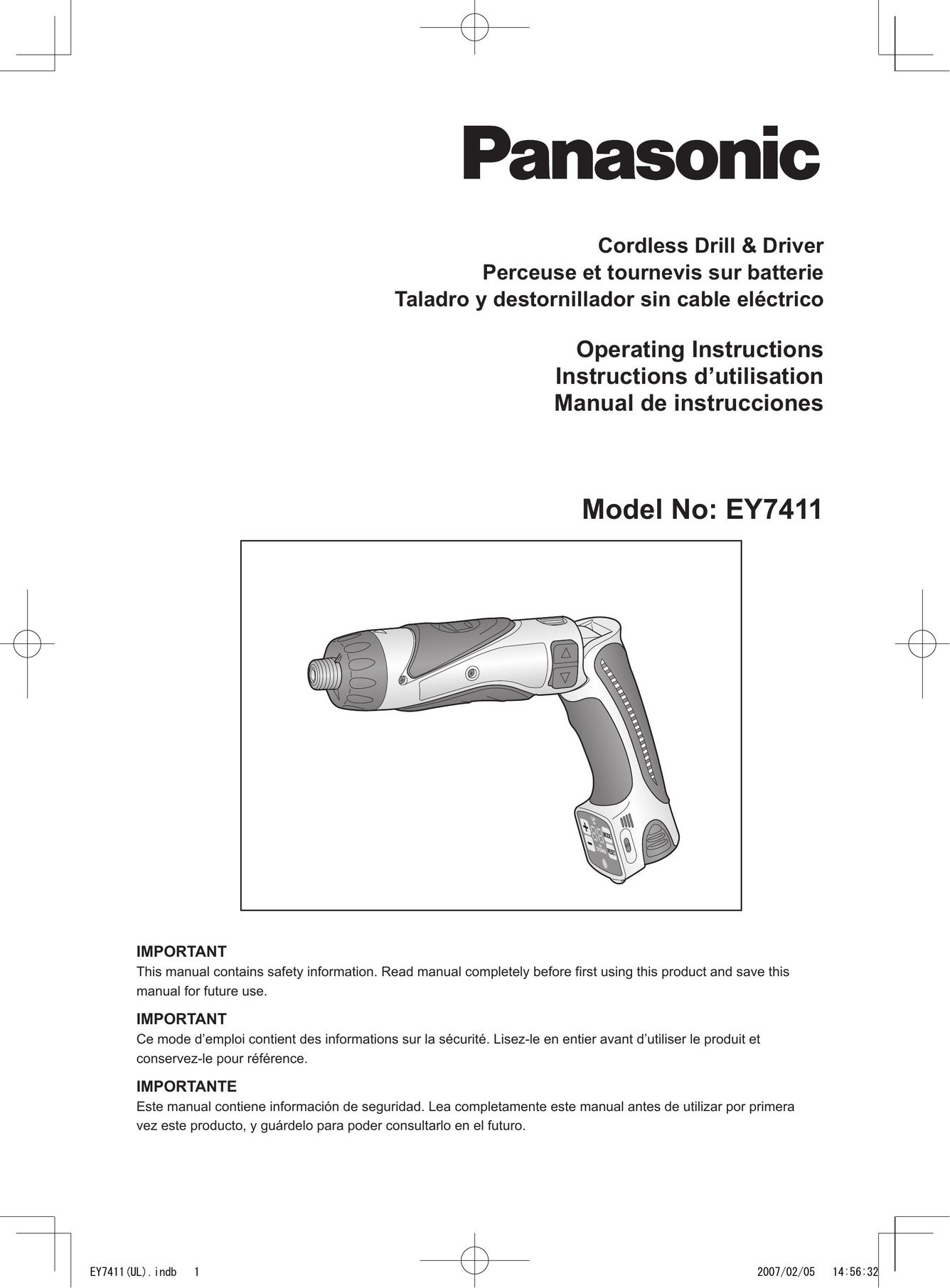 Panasonic EY7411 Drill User Manual