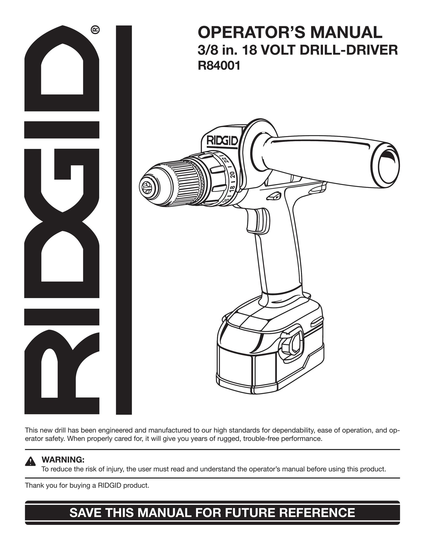 RIDGID R84001 Drill User Manual