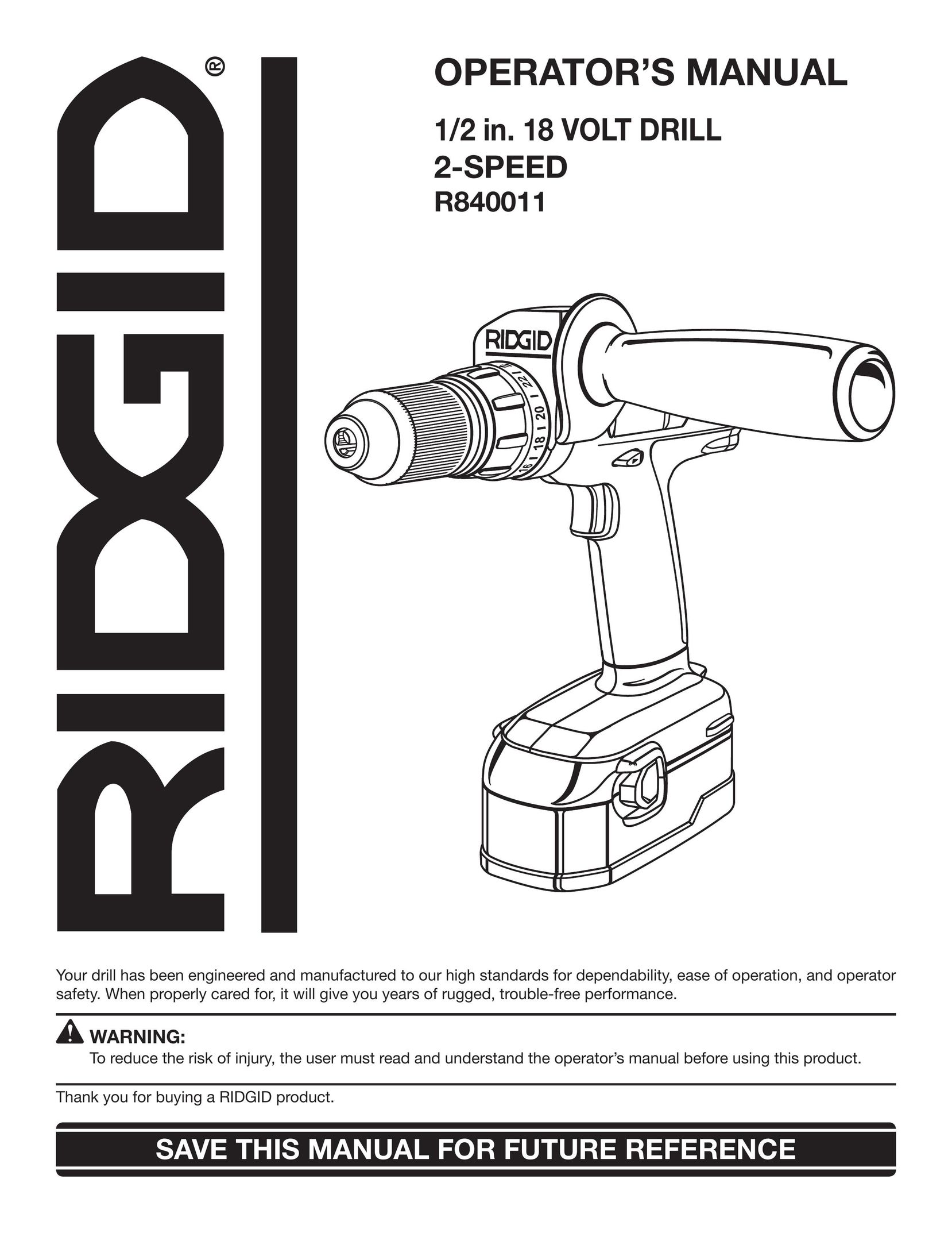 RIDGID R840011 Drill User Manual