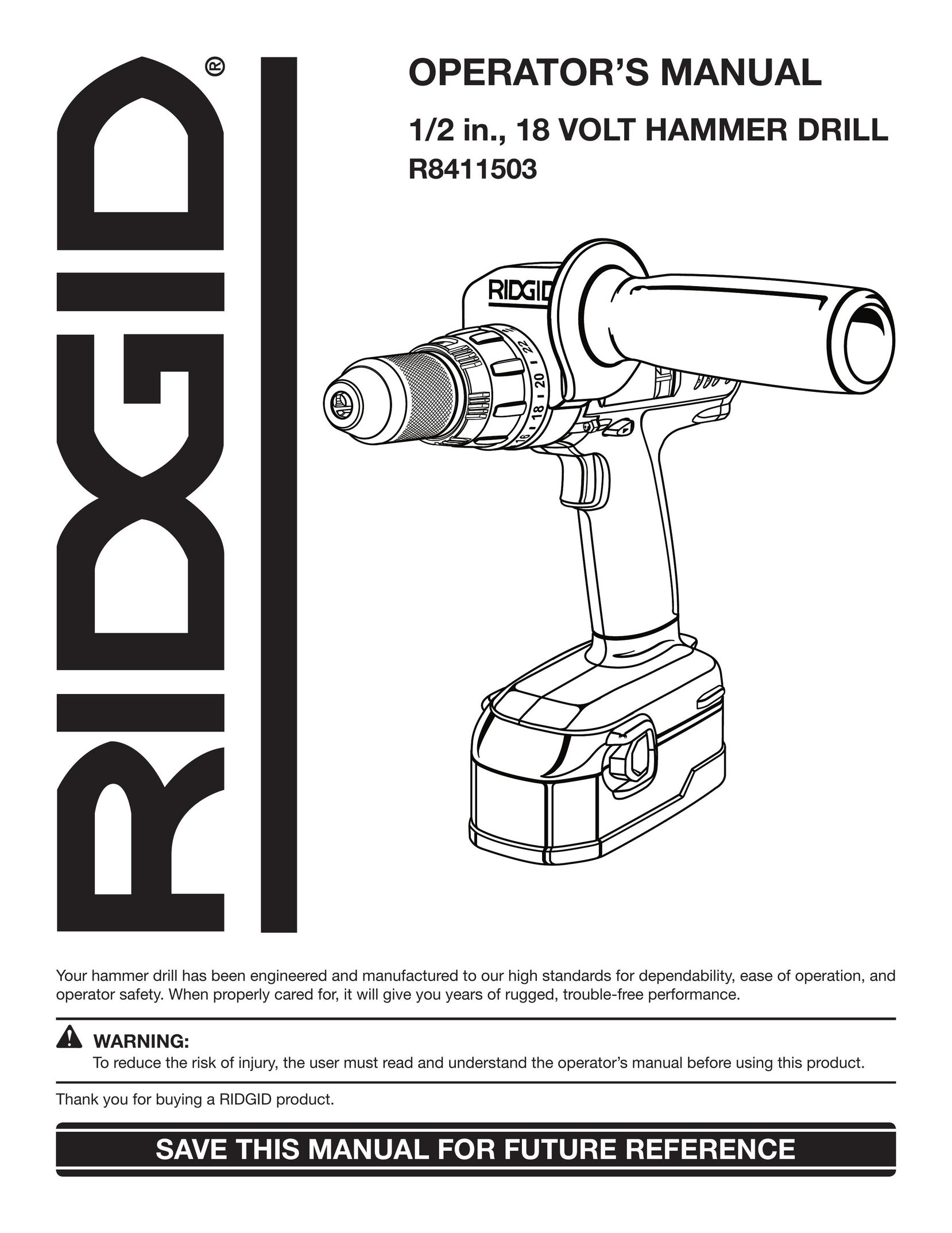 RIDGID R8411503 Drill User Manual