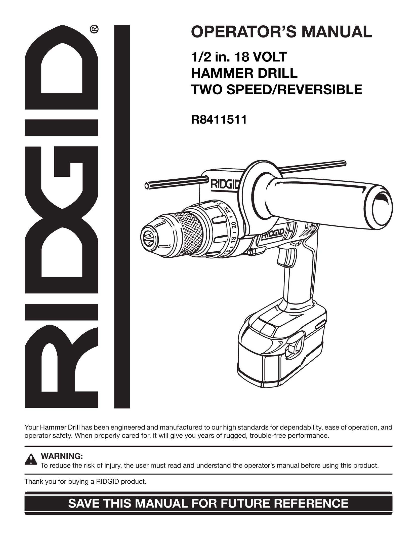 RIDGID R8411511 Drill User Manual