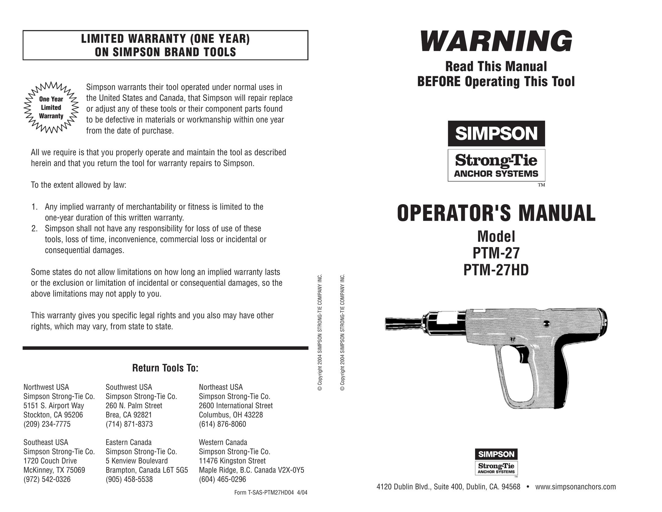 Simpson PTM-27HD Drill User Manual