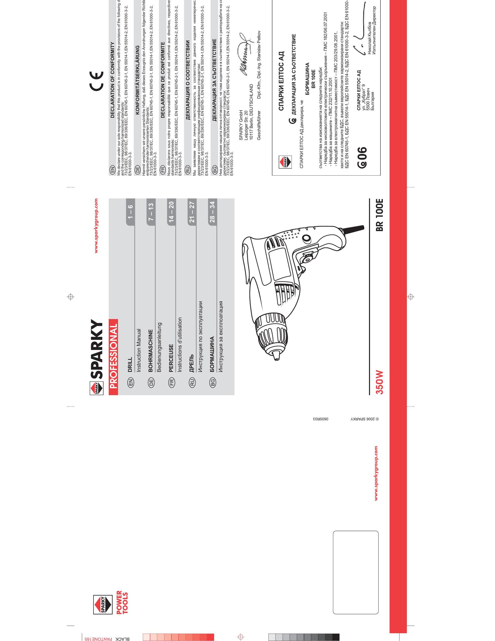 Sparky Group BR 100E Drill User Manual