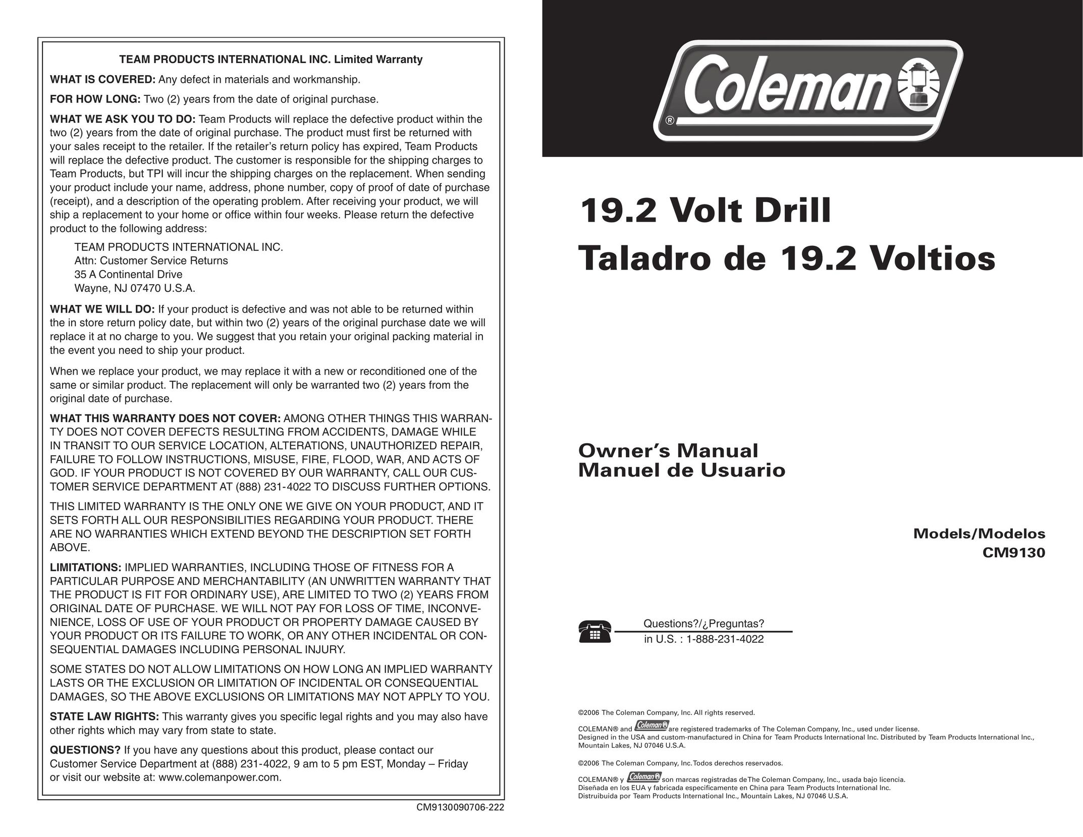Team Products CM9130 Drill User Manual