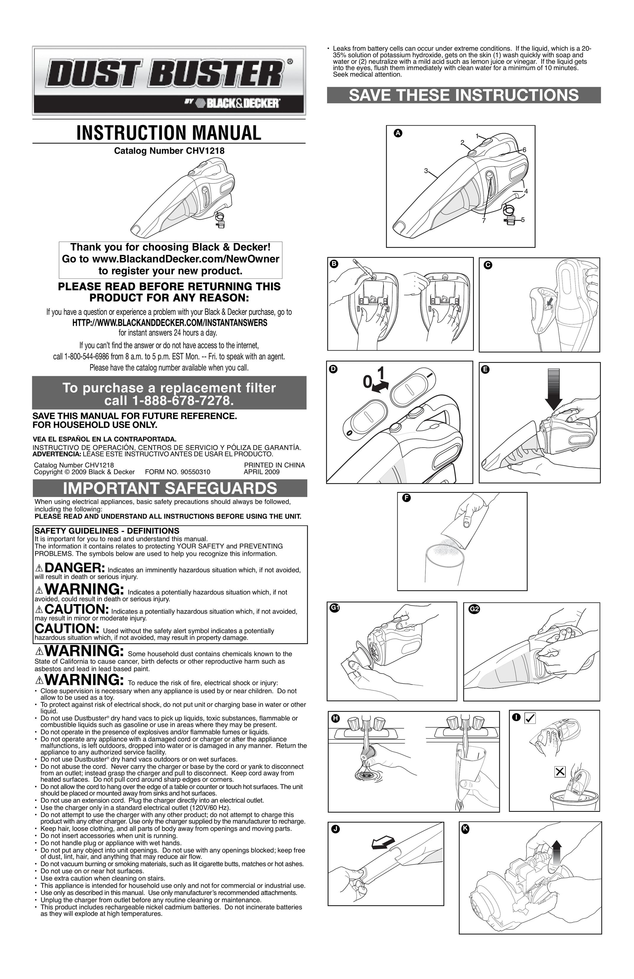 Black & Decker CHV1218 Dust Collector User Manual