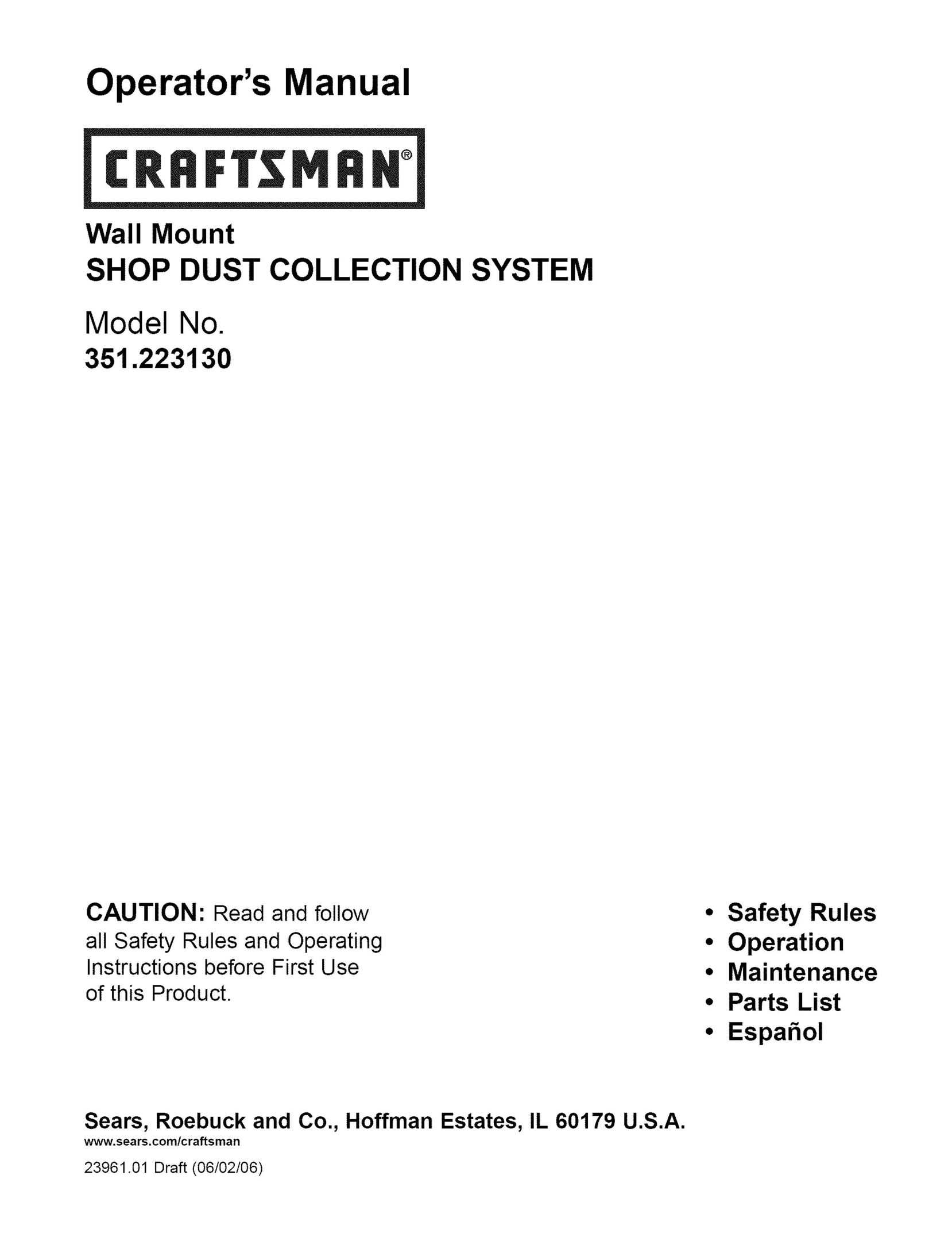 Craftsman 351.223130 Dust Collector User Manual