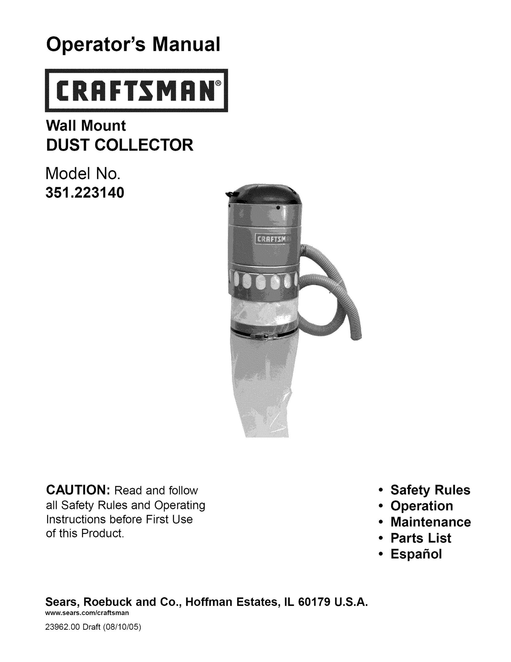 Craftsman 351.223140 Dust Collector User Manual