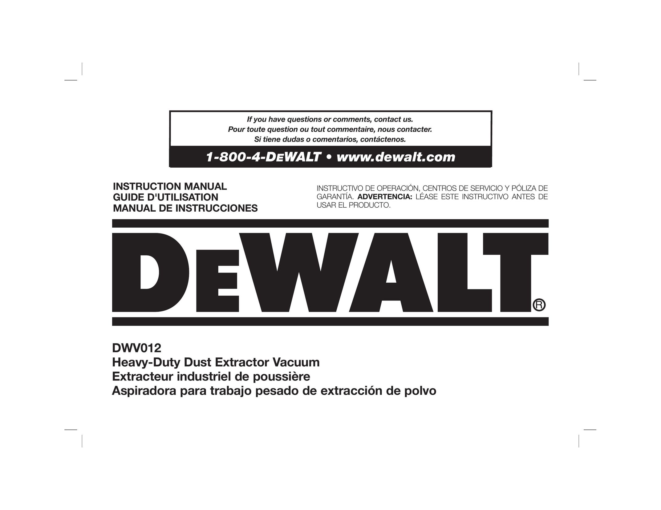 DeWalt Dwy102 Dust Collector User Manual