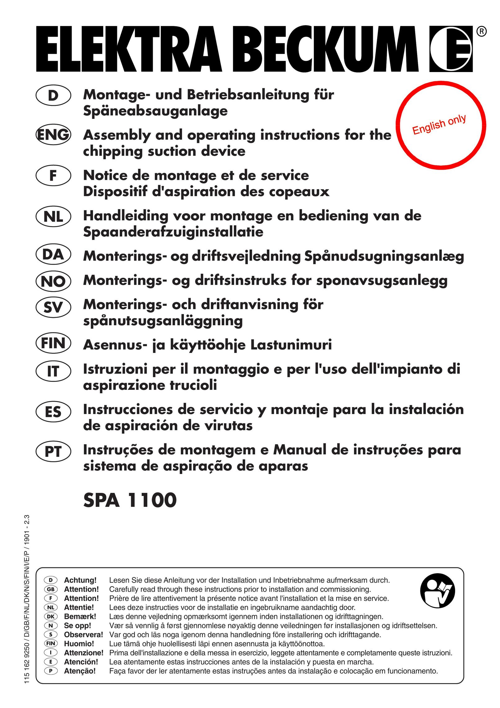 Elektra Beckum SPA 1100 Dust Collector User Manual
