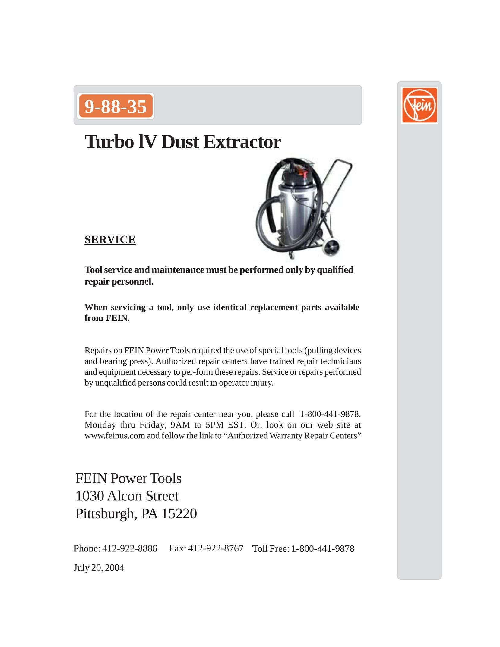 FEIN Power Tools 9-88-35 Dust Collector User Manual