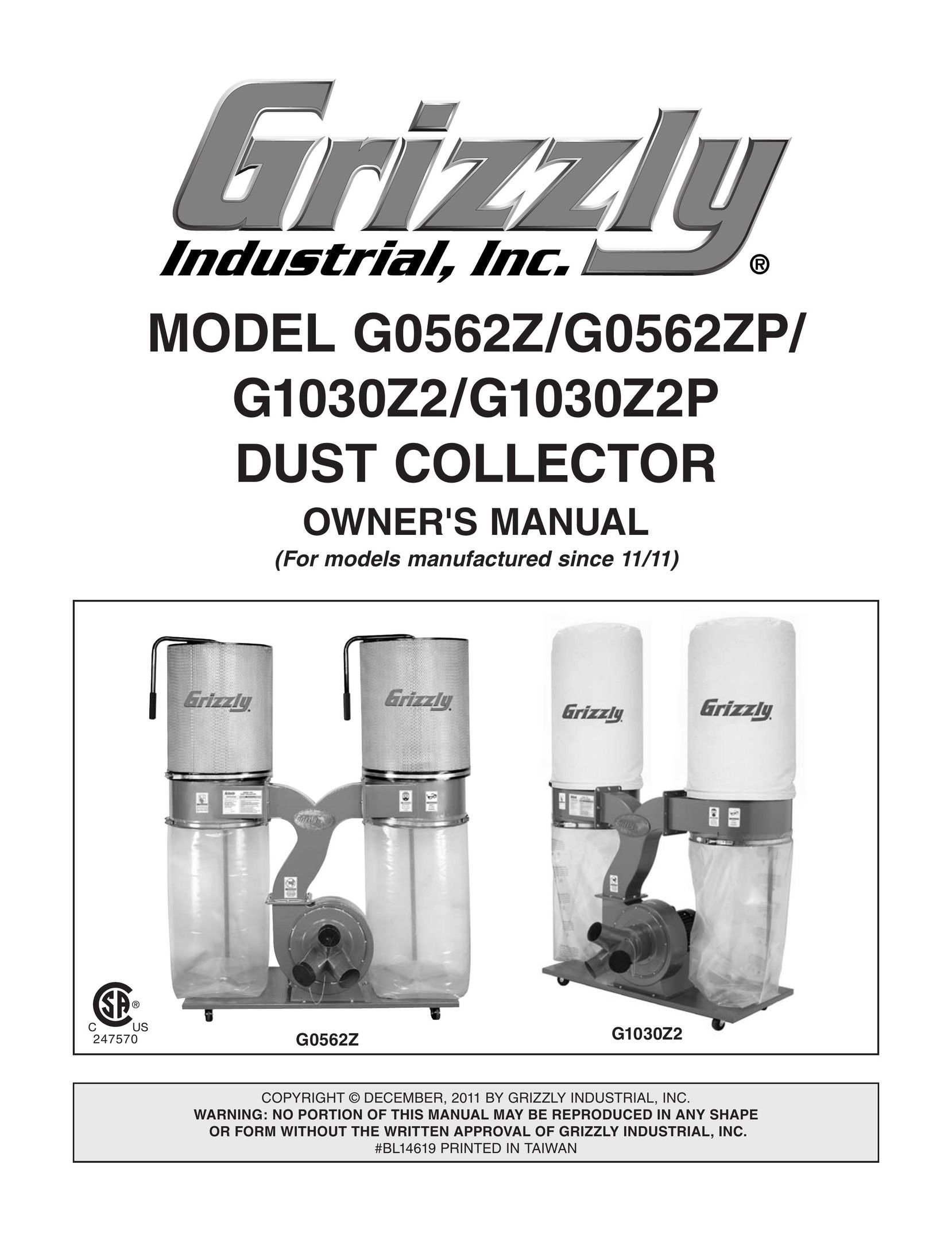 Grizzly G0562z Dust Collector User Manual