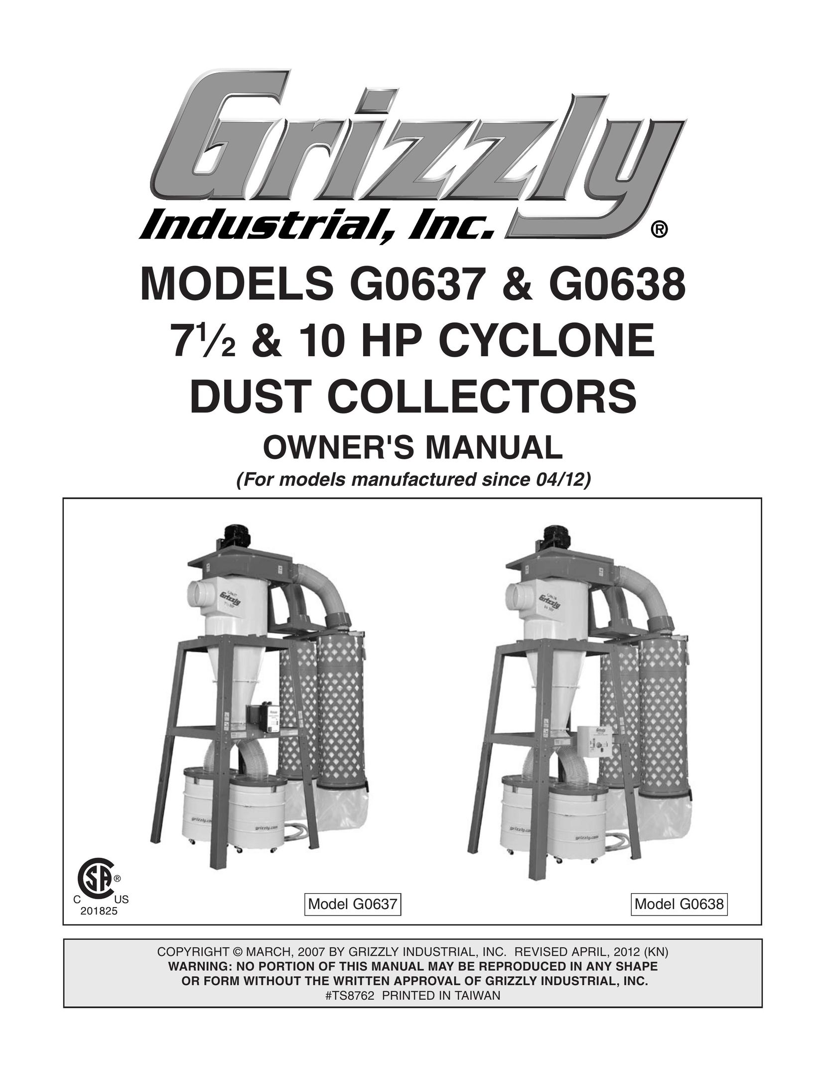 Grizzly G0637 Dust Collector User Manual