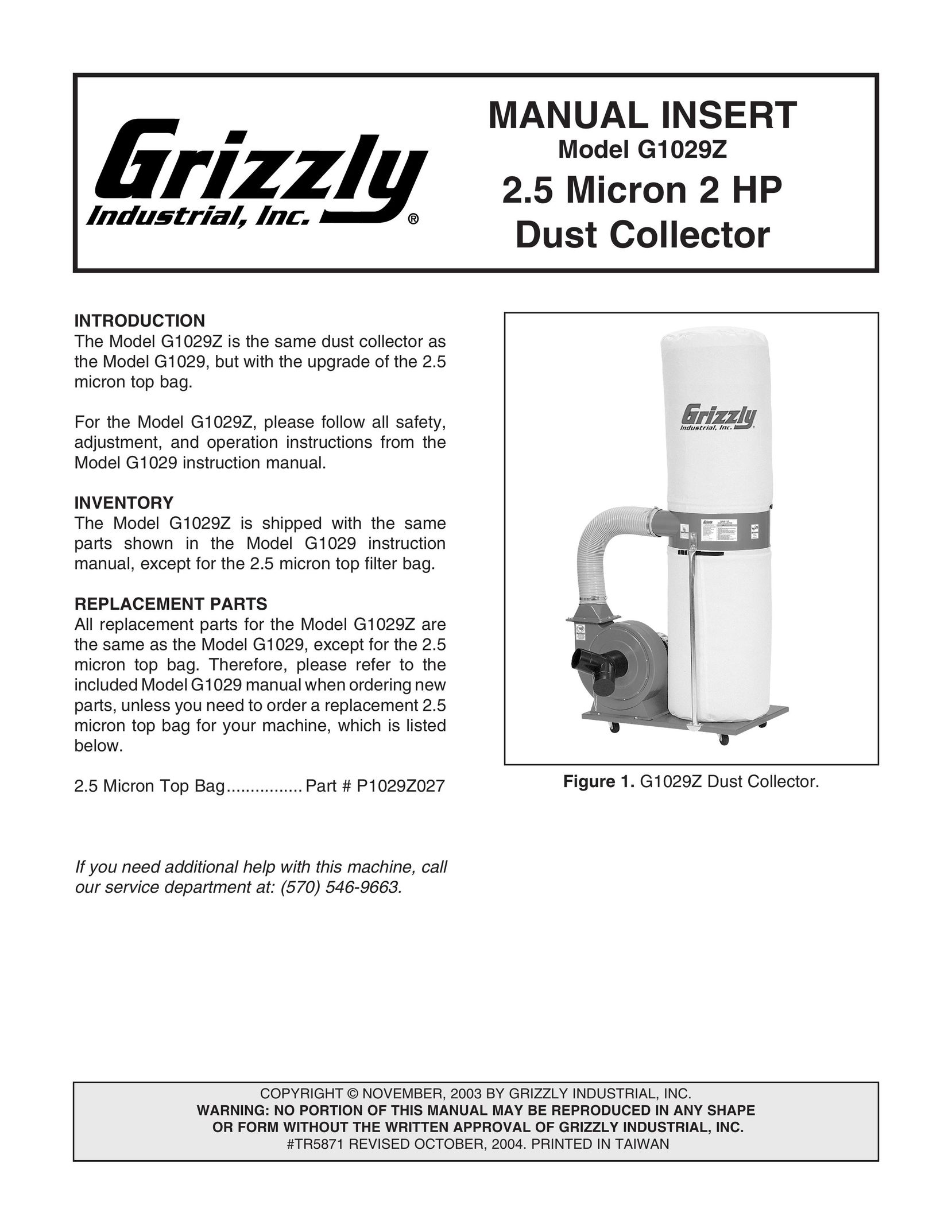 Grizzly G1029Z Dust Collector User Manual