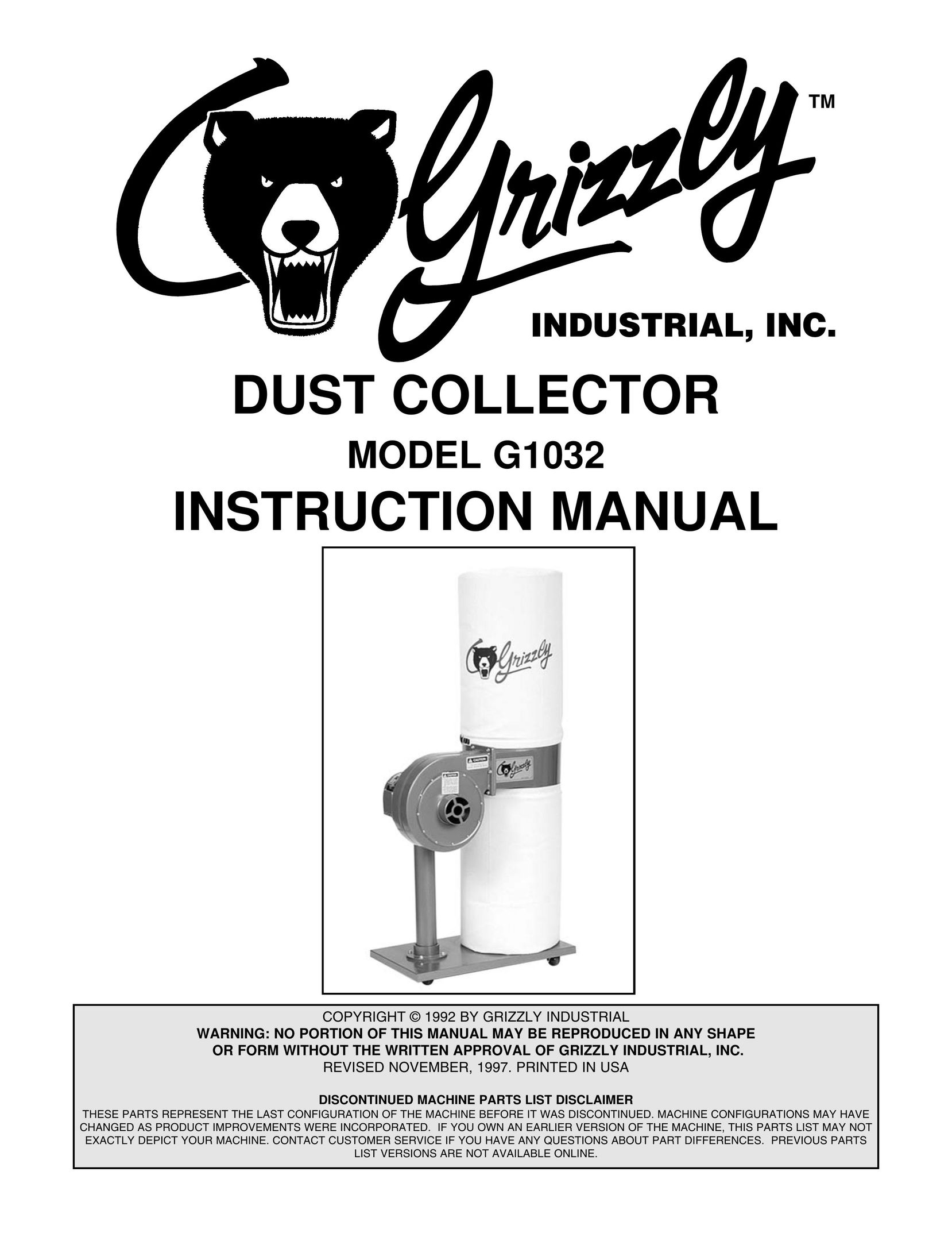 Grizzly G1032 Dust Collector User Manual