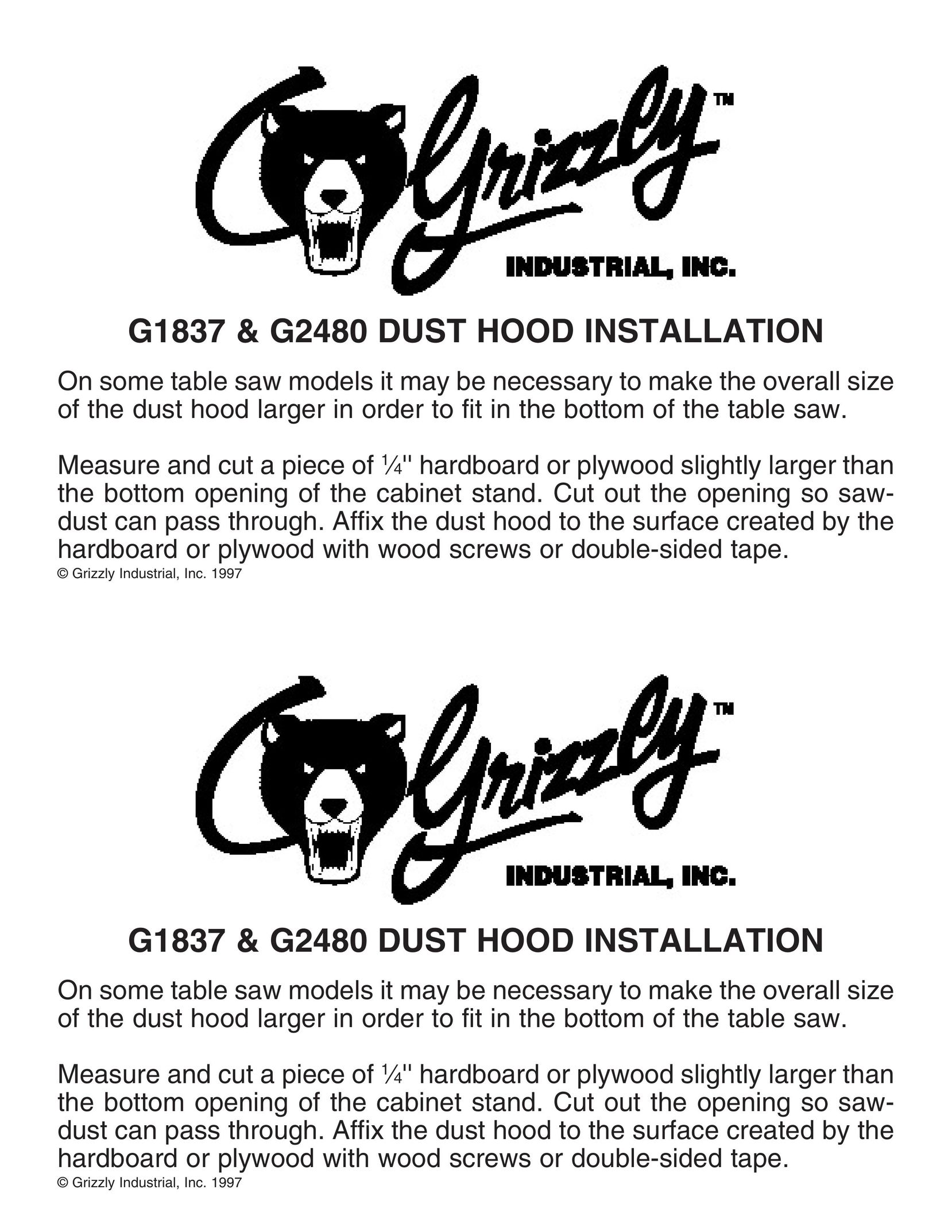 Grizzly G1837 Dust Collector User Manual