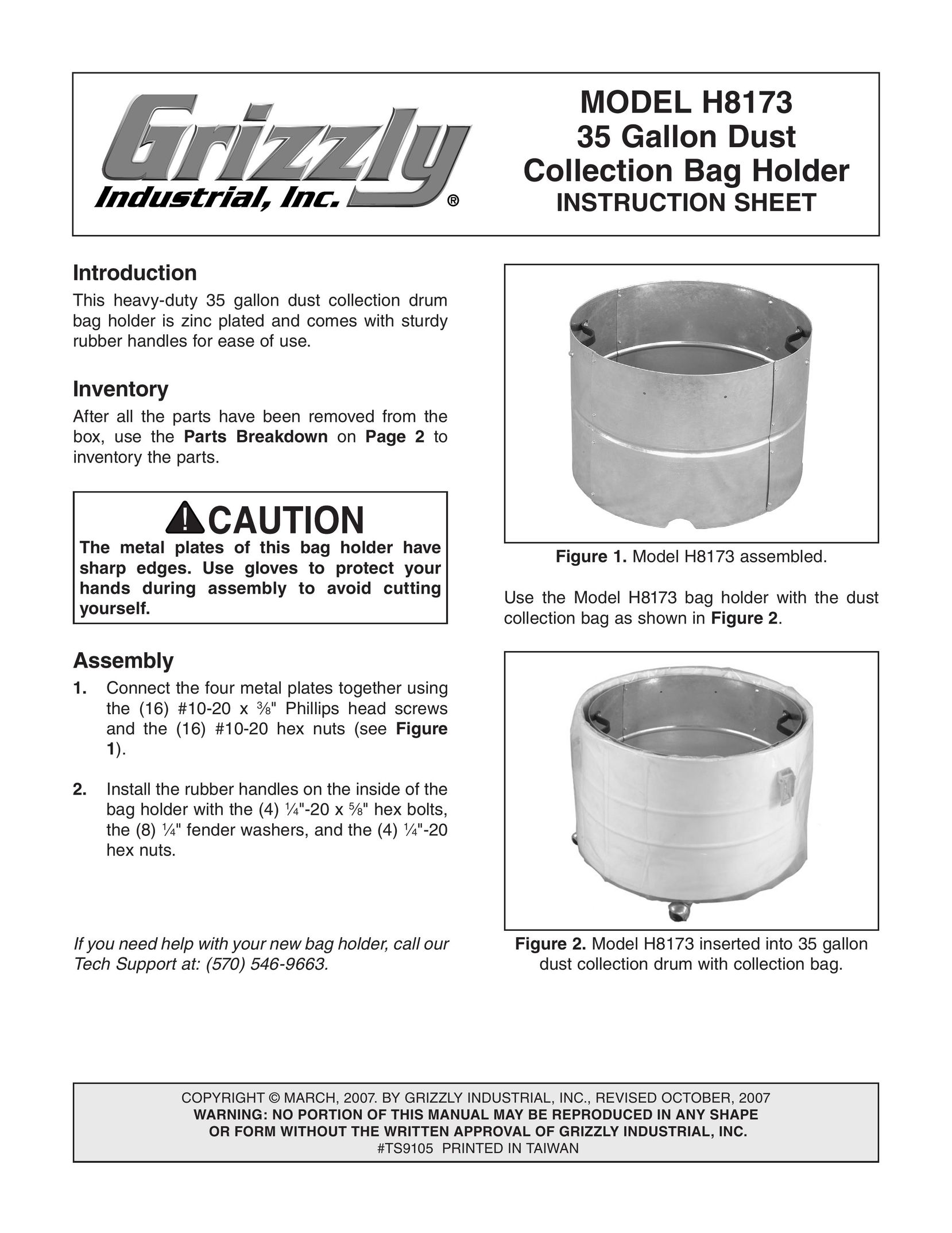 Grizzly H8173 Dust Collector User Manual