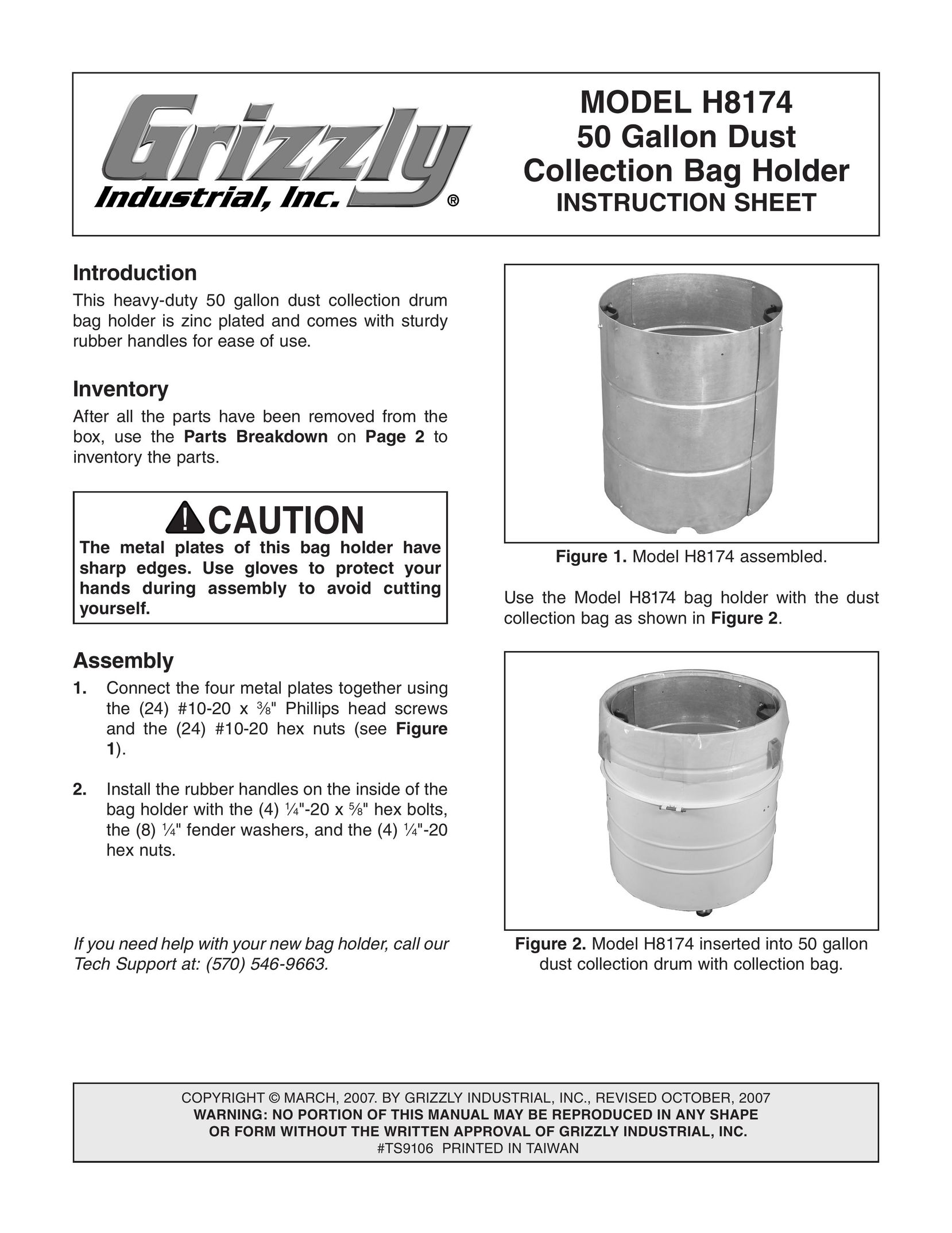 Grizzly H8174 Dust Collector User Manual