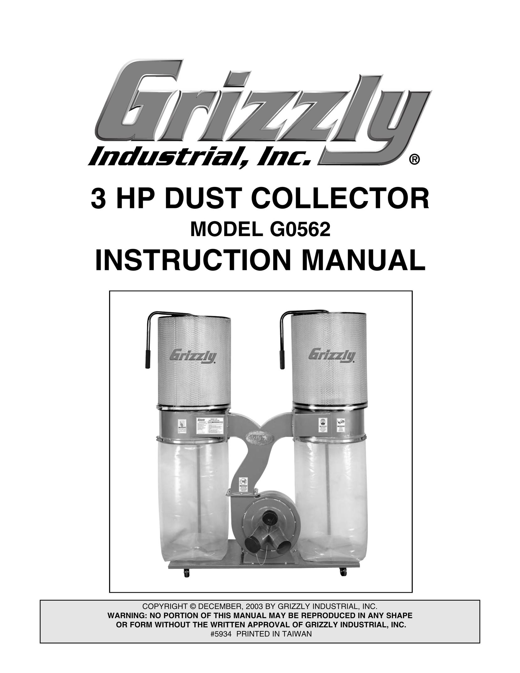 Grizzly Model G0562 Dust Collector User Manual