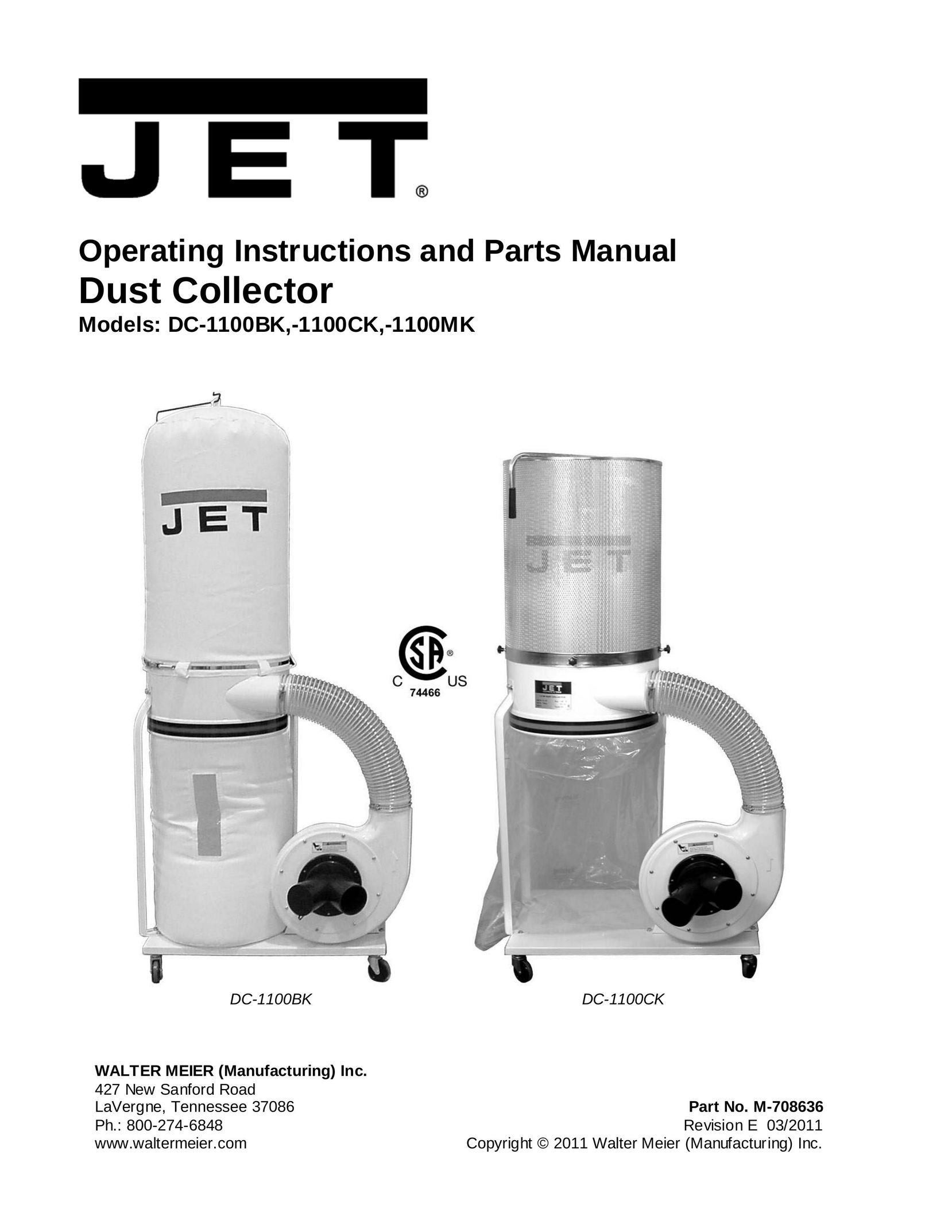 Jet Tools DC-1100BK Dust Collector User Manual
