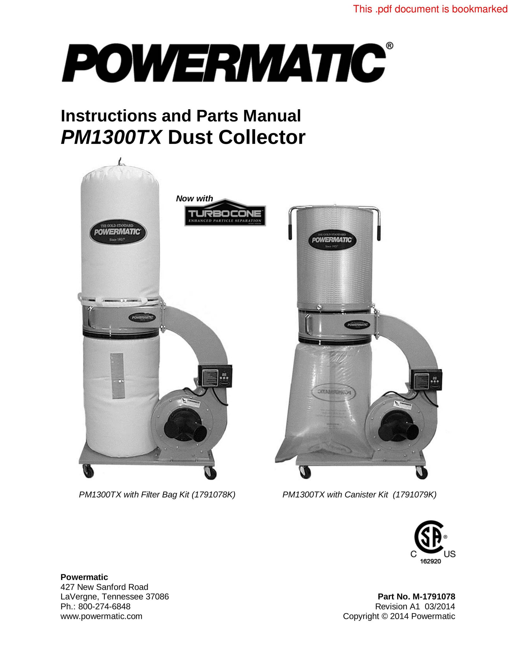 Powermatic PM1300TX Dust Collector User Manual