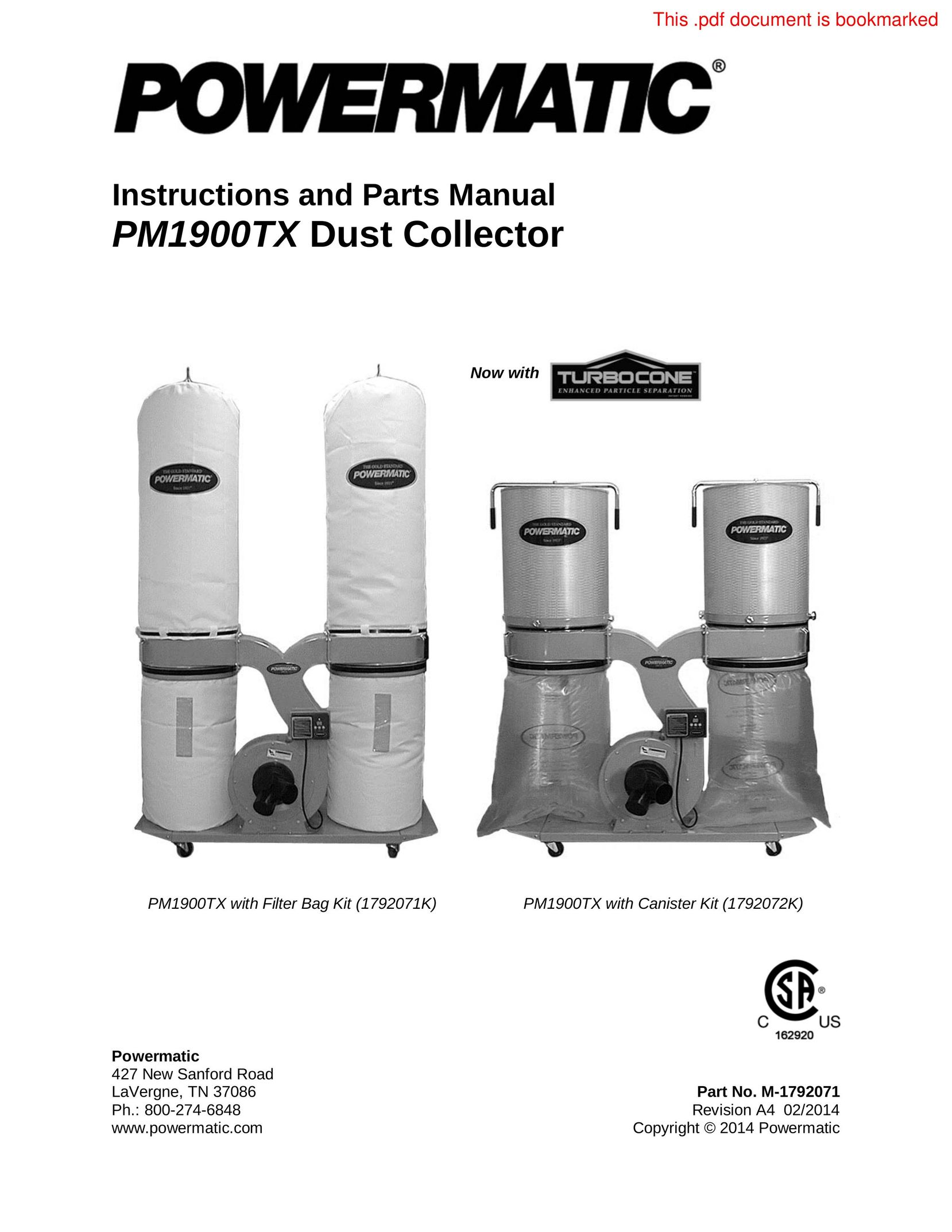 Powermatic PM1900TX Dust Collector User Manual