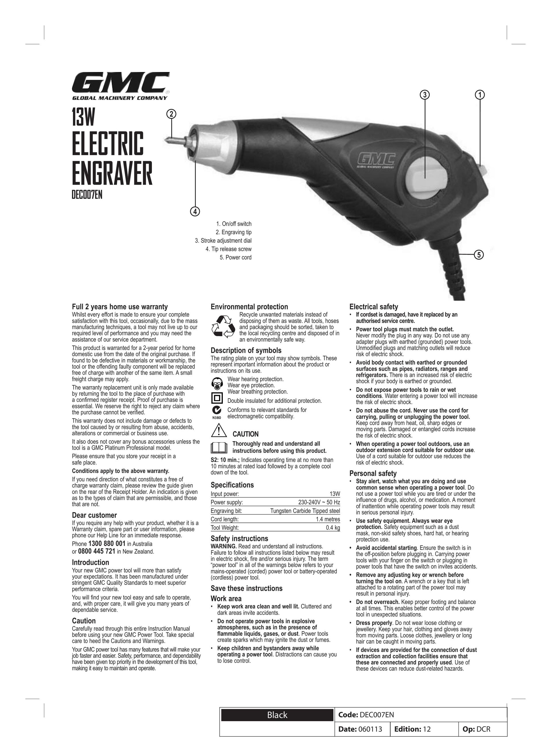 Global Machinery Company DEC007EN Engraver User Manual