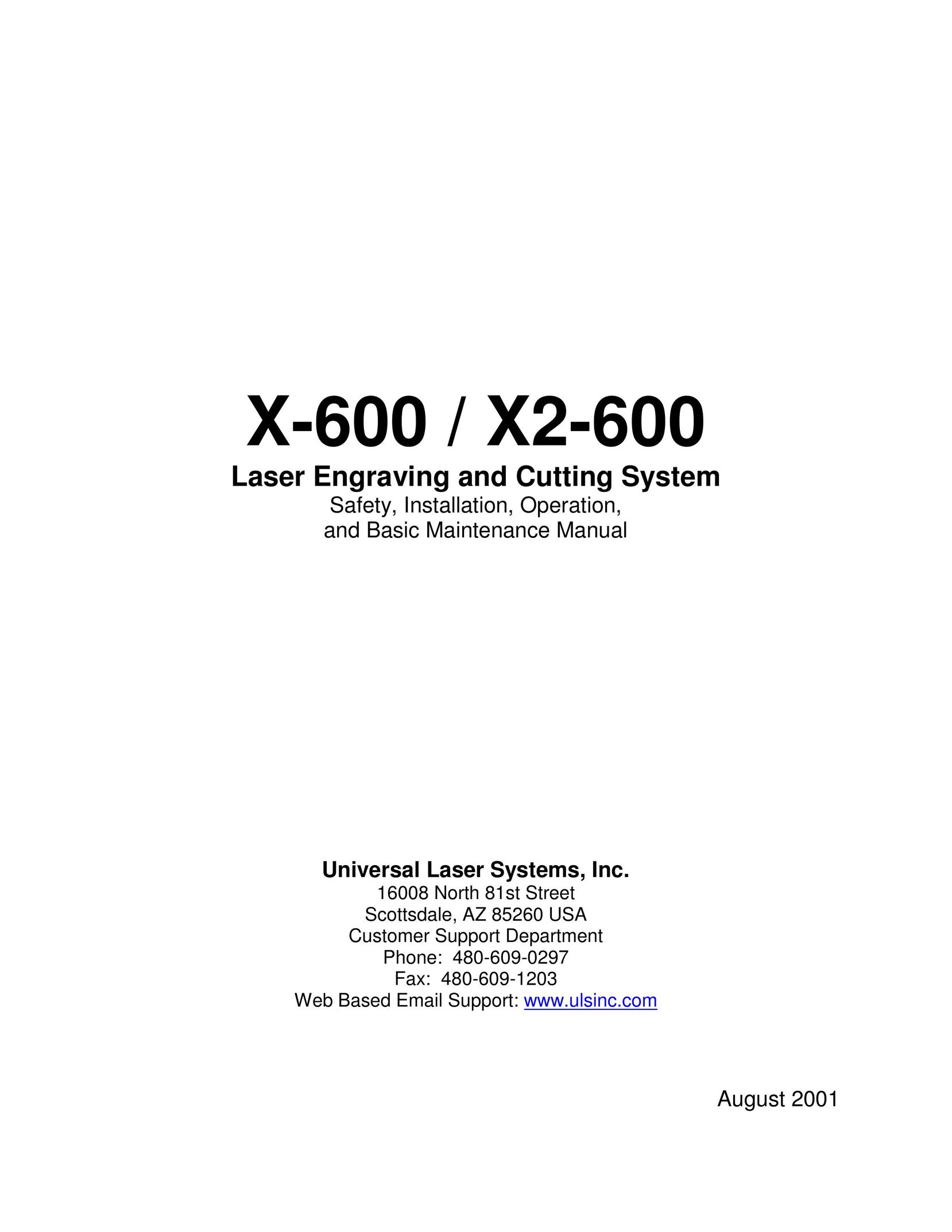 Universal Laser Systems X2-600 Engraver User Manual