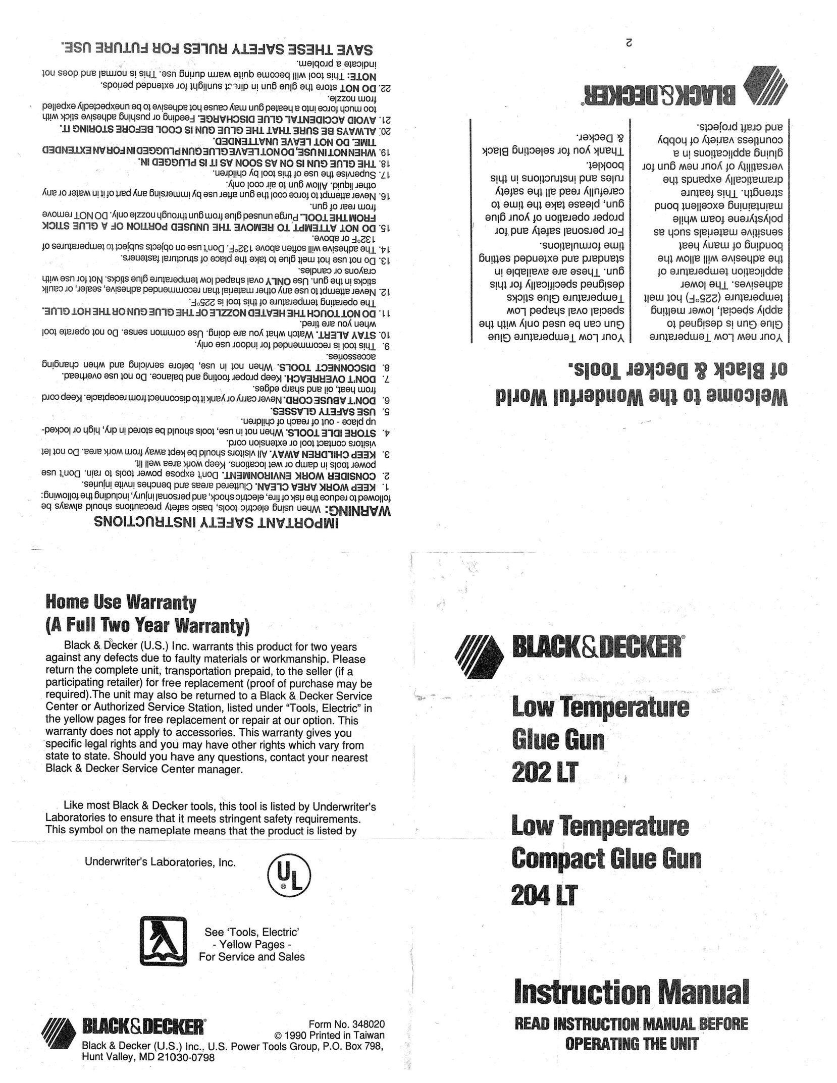 Black & Decker 202 LT Glue Gun User Manual