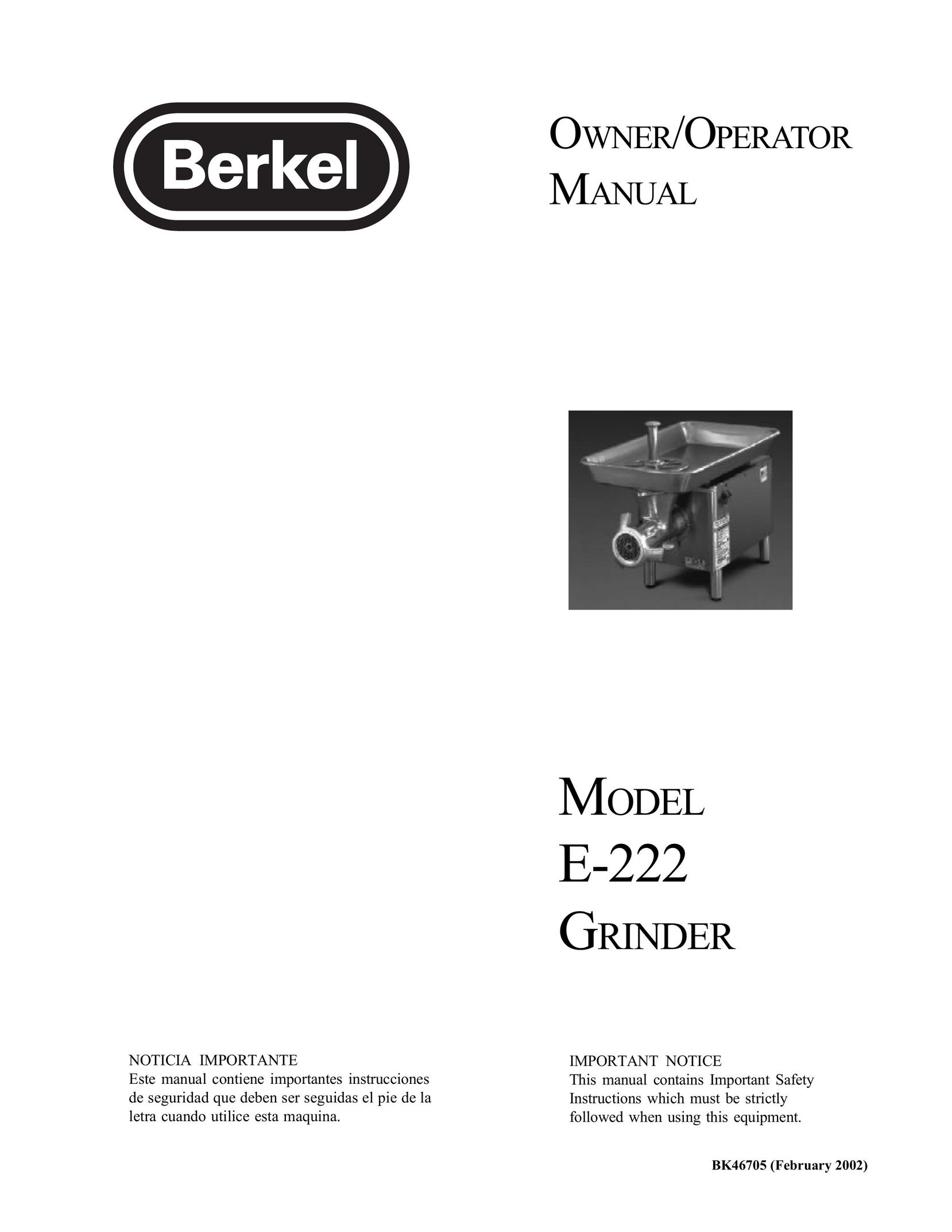 Berkel E-222 Grinder User Manual